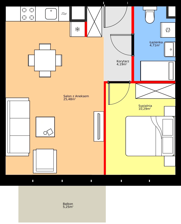 Zalety mieszkania 44.67 m², 36.D.2.1