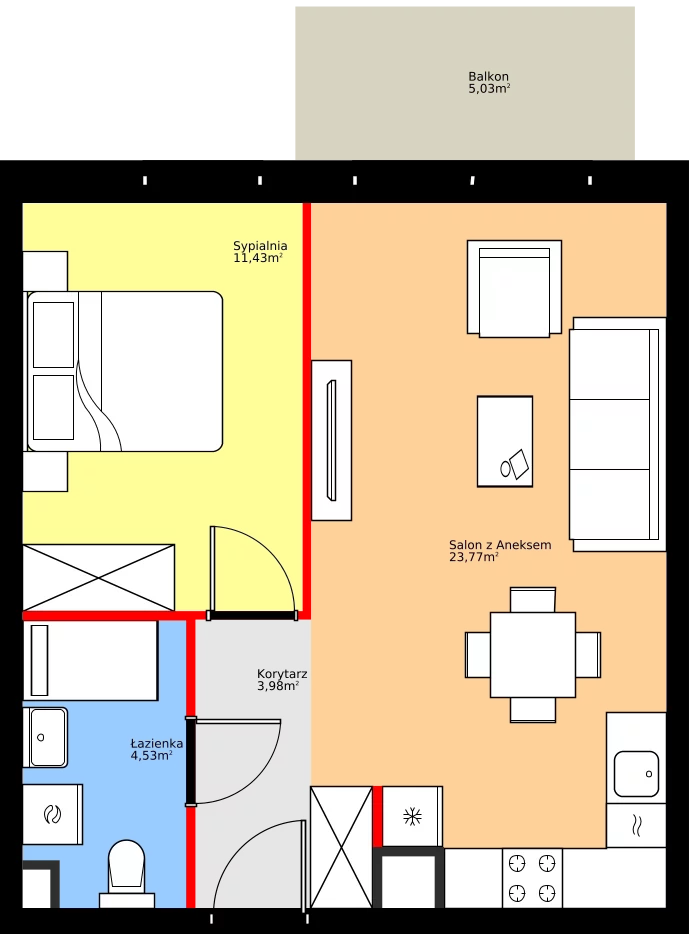 Zalety mieszkania 43.71 m², 36.D.4.8