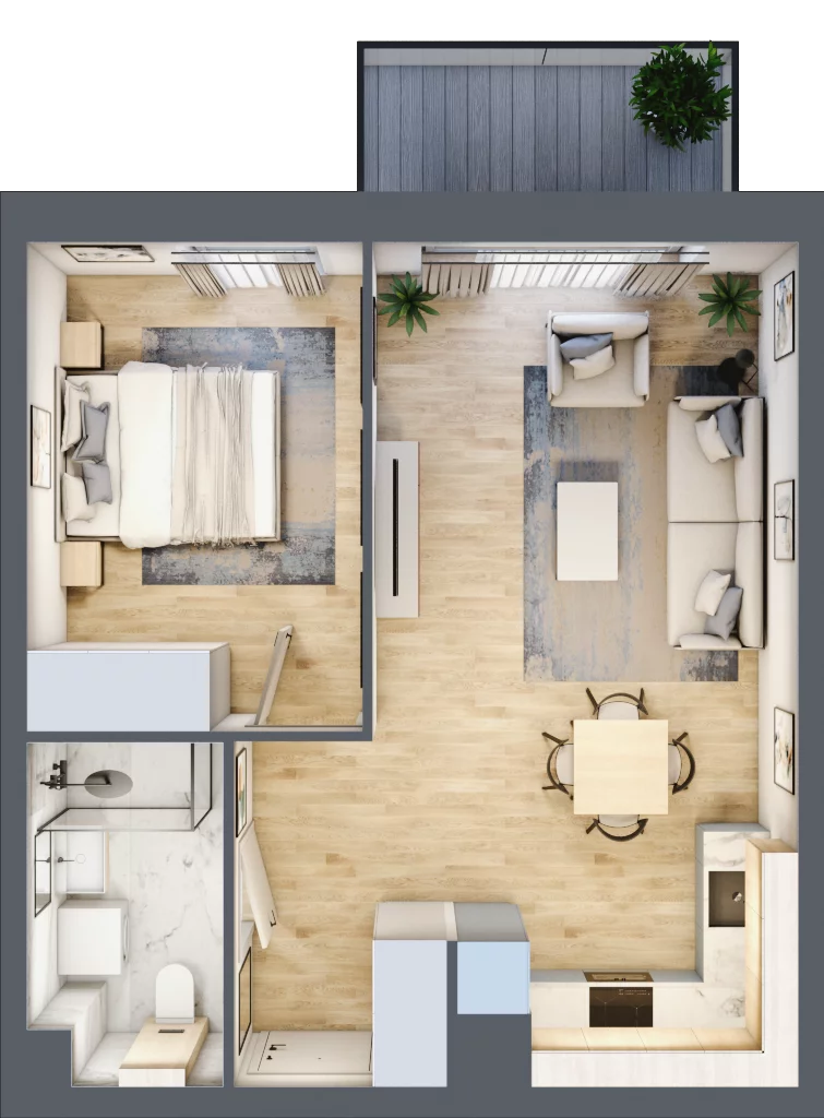 2 pokoje, mieszkanie 43,71 m², piętro 4, oferta nr 36.D.4.8, Nowa Dąbrowa, Gdynia, Dąbrowa, ul. Rdestowa