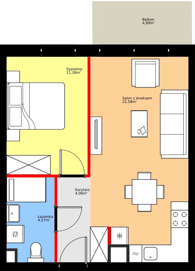 Zalety mieszkania 42.47 m², 36.D.2.9