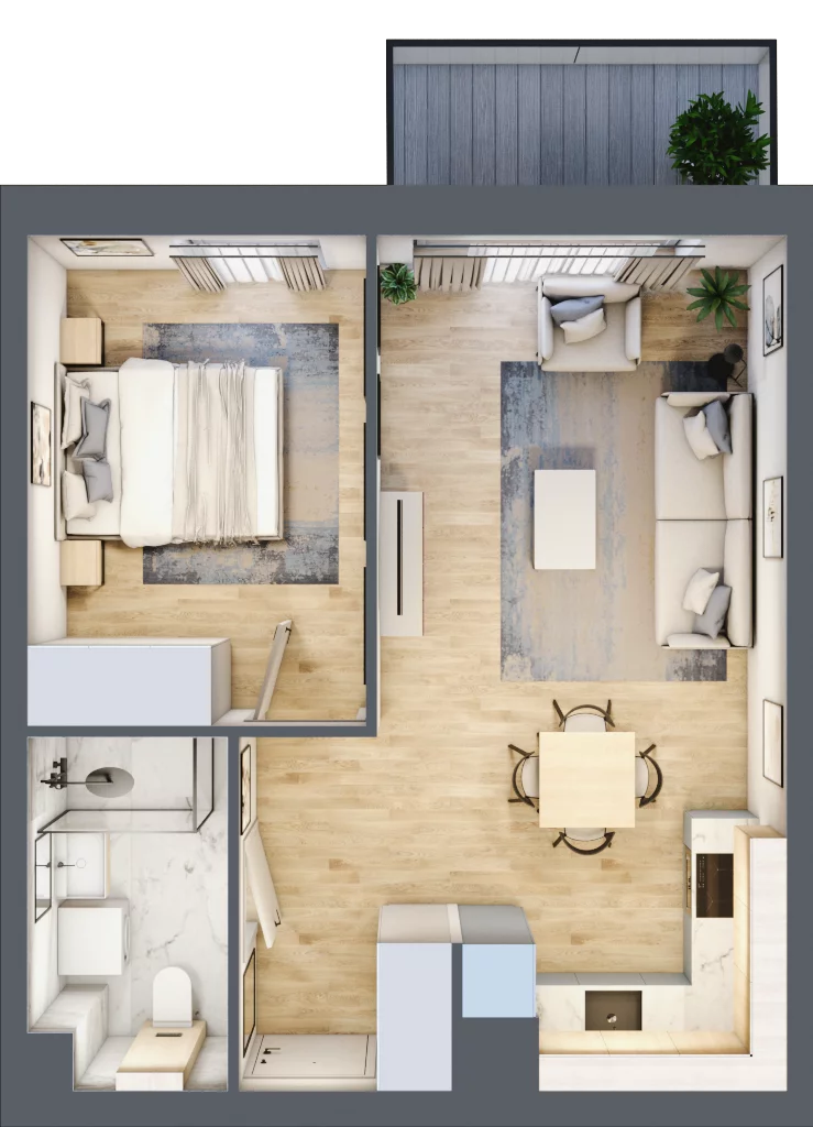 2 pokoje, mieszkanie 42,47 m², piętro 2, oferta nr 36.D.2.9, Nowa Dąbrowa, Gdynia, Dąbrowa, ul. Rdestowa