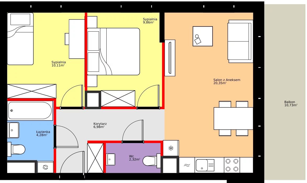 Zalety mieszkania 53.9 m², 36.E.3.9