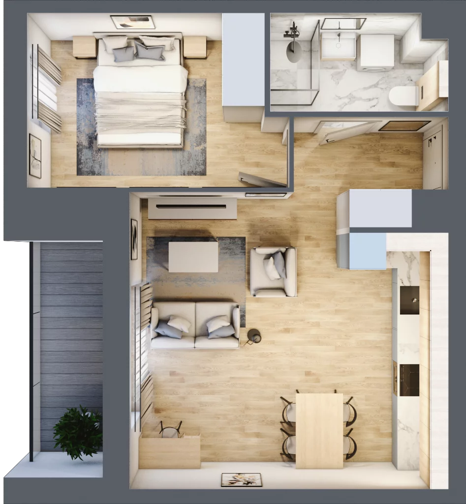 2 pokoje, mieszkanie 44,54 m², piętro 4, oferta nr 36.E.4.4, Nowa Dąbrowa, Gdynia, Dąbrowa, ul. Rdestowa