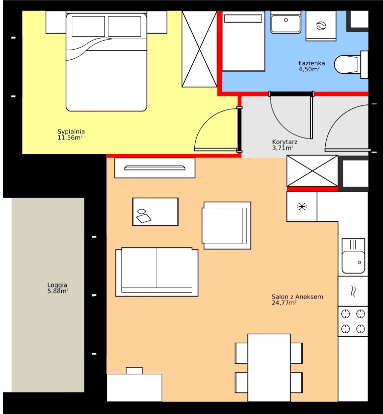 Zalety mieszkania 44.54 m², 36.E.5.4