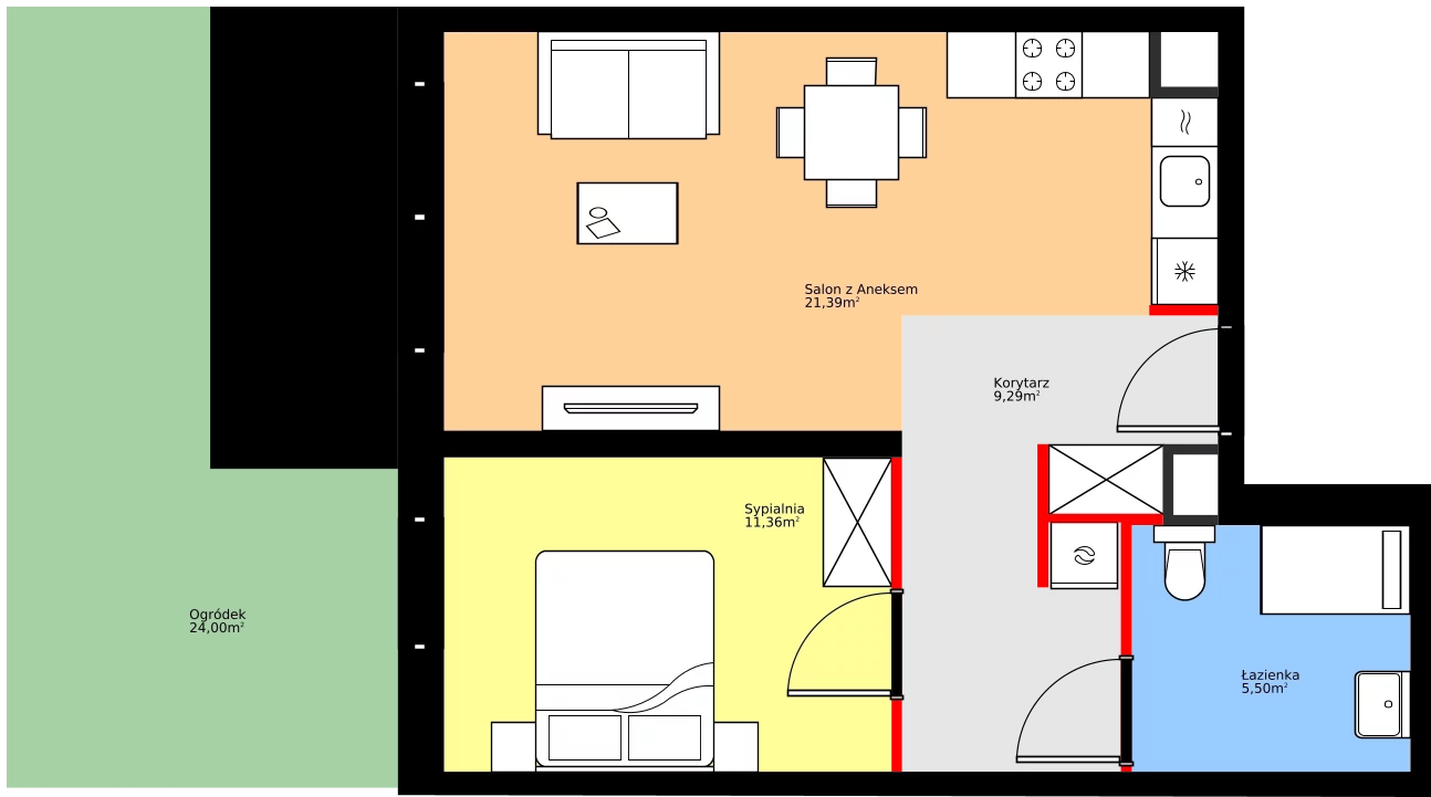 Zalety mieszkania 47.54 m², 36.E.0.1