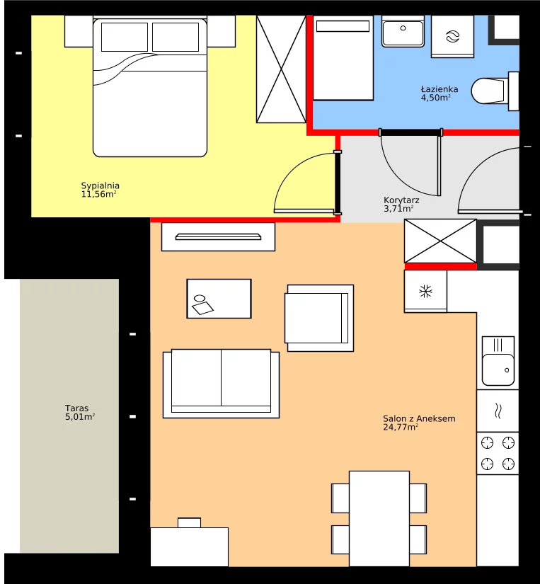 Zalety mieszkania 44.54 m², 36.E.2.4