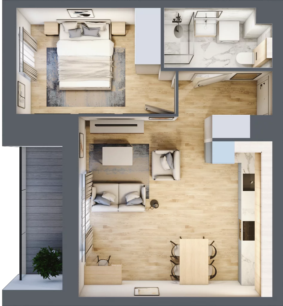 2 pokoje, mieszkanie 44,54 m², piętro 2, oferta nr 36.E.2.4, Nowa Dąbrowa, Gdynia, Dąbrowa, ul. Rdestowa
