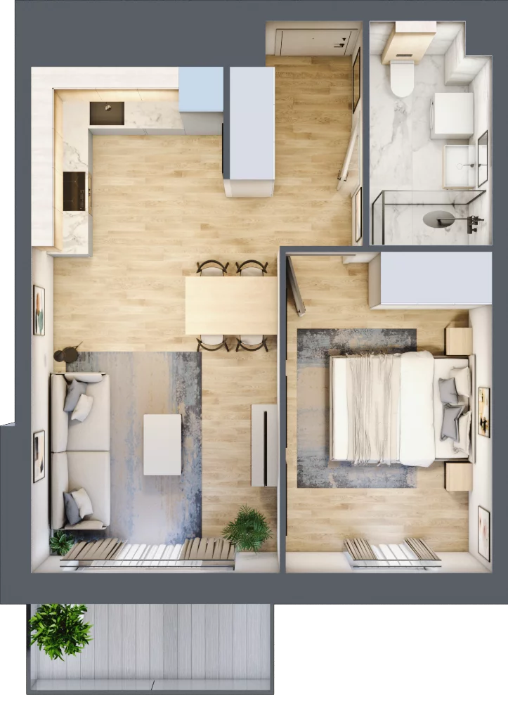 2 pokoje, mieszkanie 43,34 m², piętro 5, oferta nr 36.E.5.11, Nowa Dąbrowa, Gdynia, Dąbrowa, ul. Rdestowa