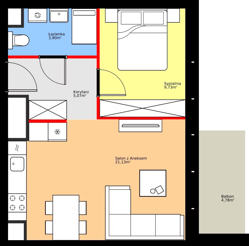Zalety mieszkania 39.83 m², 36.E.5.1