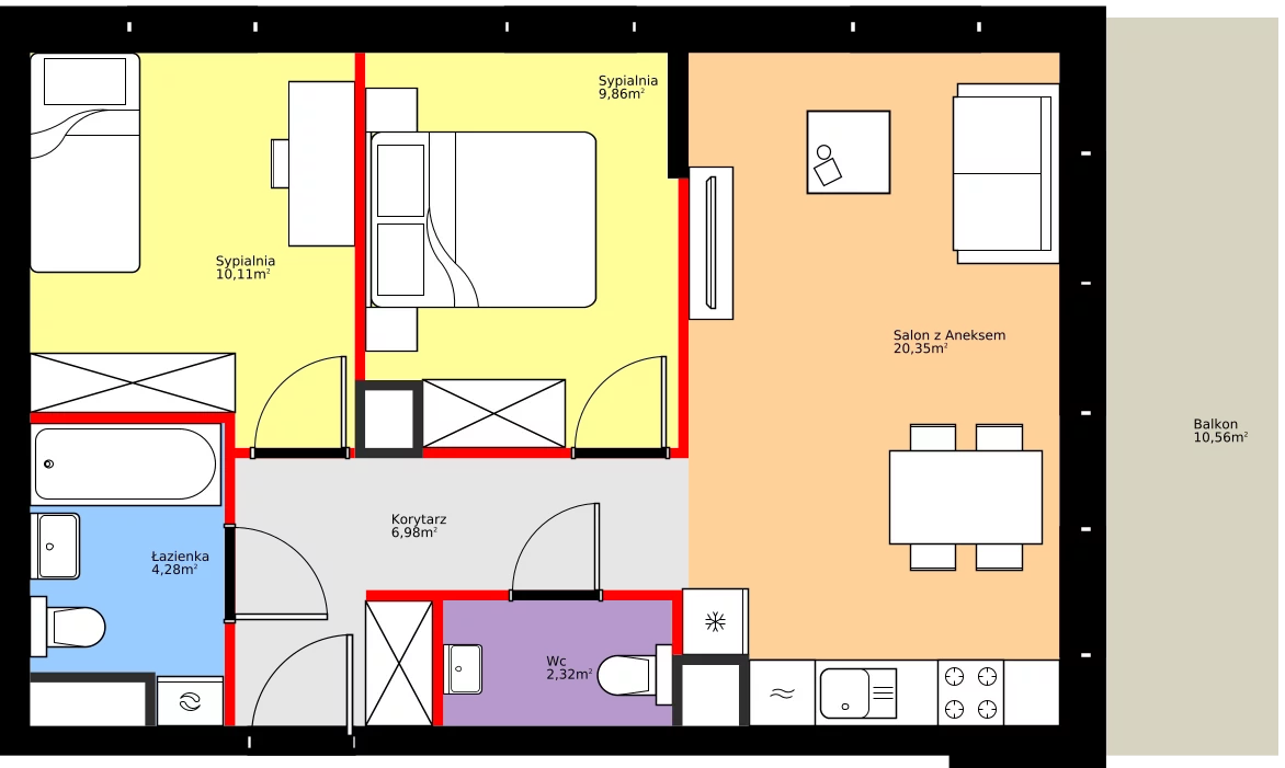 Zalety mieszkania 53.9 m², 36.E.5.9