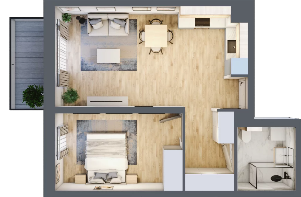 2 pokoje, mieszkanie 47,97 m², piętro 1, oferta nr 36.E.1.2, Nowa Dąbrowa, Gdynia, Dąbrowa, ul. Rdestowa
