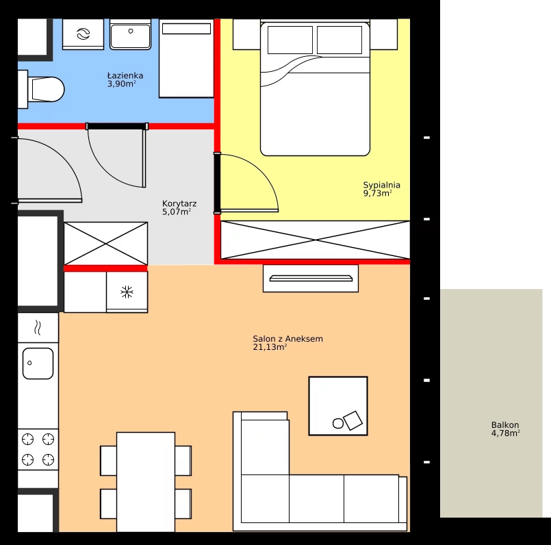 Zalety mieszkania 39.83 m², 36.E.3.1