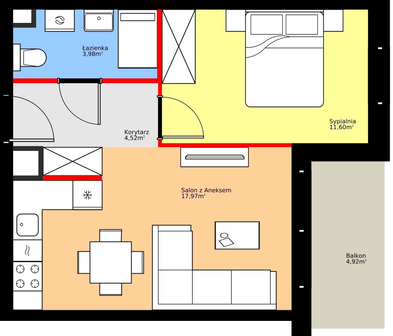 Zalety mieszkania 38.07 m², 36.E.2.2