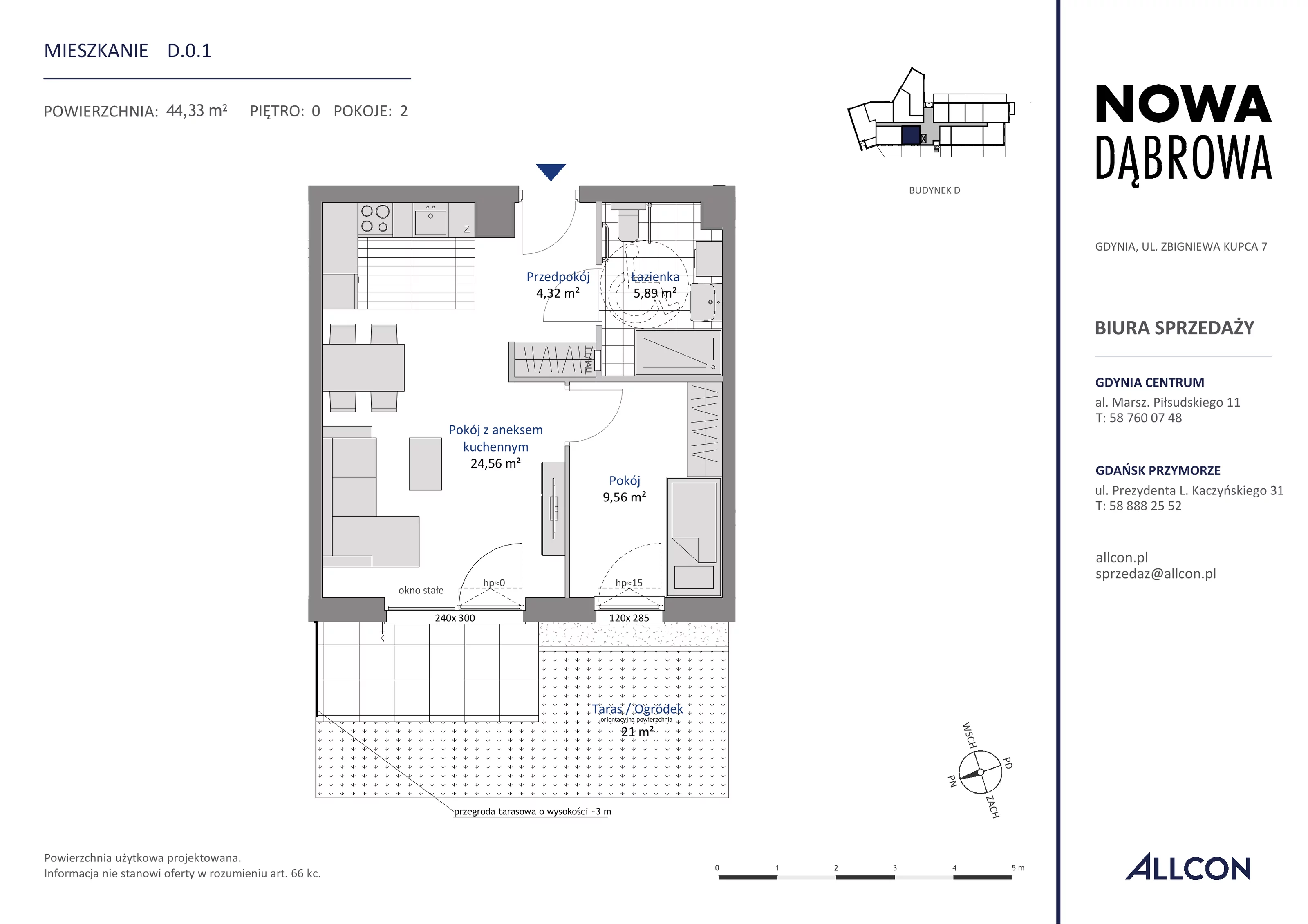 2 pokoje, mieszkanie 44,33 m², parter, oferta nr D.0.1, Nowa Dąbrowa, Gdynia, Dąbrowa, ul. Rdestowa