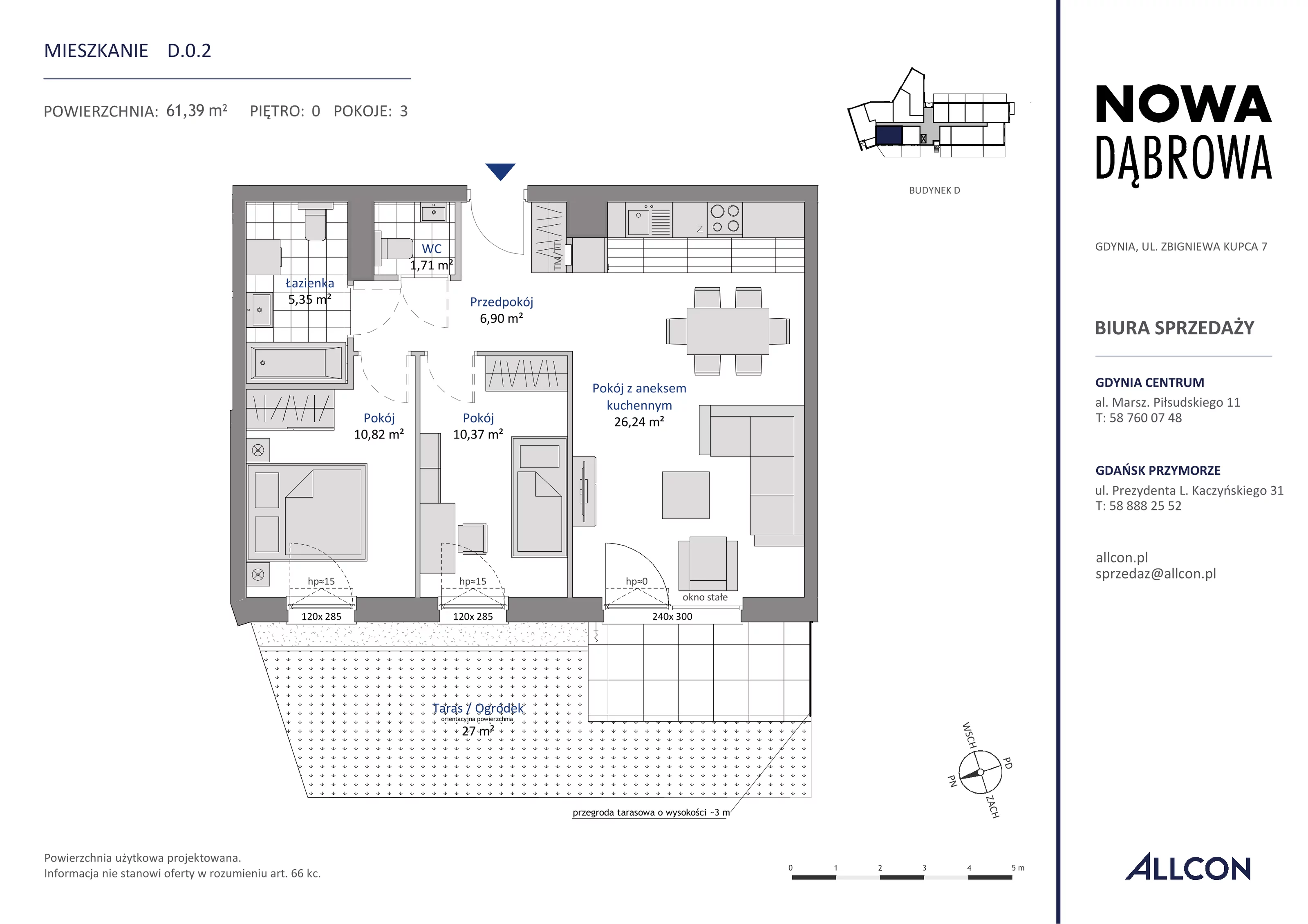 3 pokoje, mieszkanie 61,39 m², parter, oferta nr D.0.2, Nowa Dąbrowa, Gdynia, Dąbrowa, ul. Rdestowa