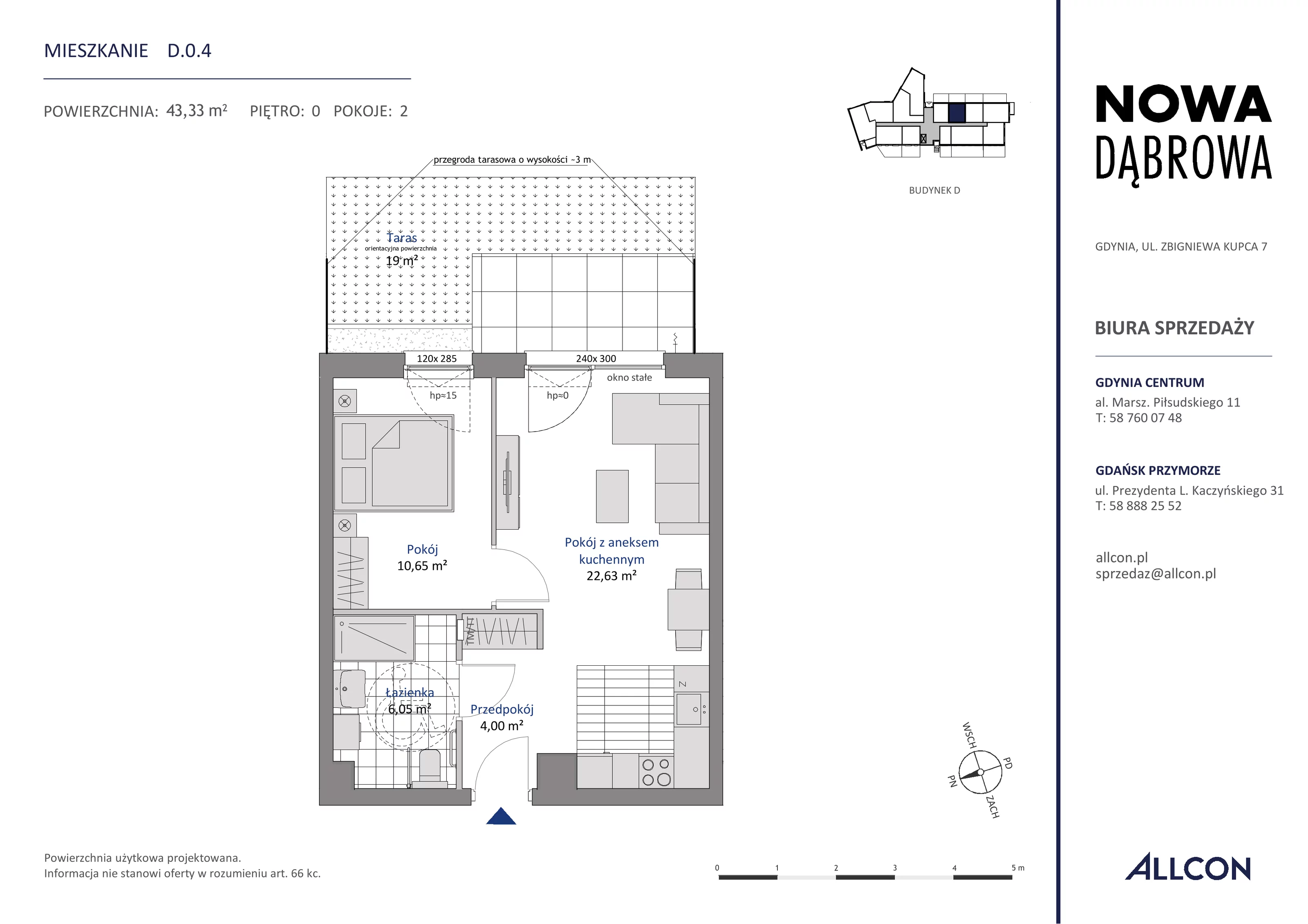 2 pokoje, mieszkanie 43,33 m², parter, oferta nr D.0.4, Nowa Dąbrowa, Gdynia, Dąbrowa, ul. Rdestowa