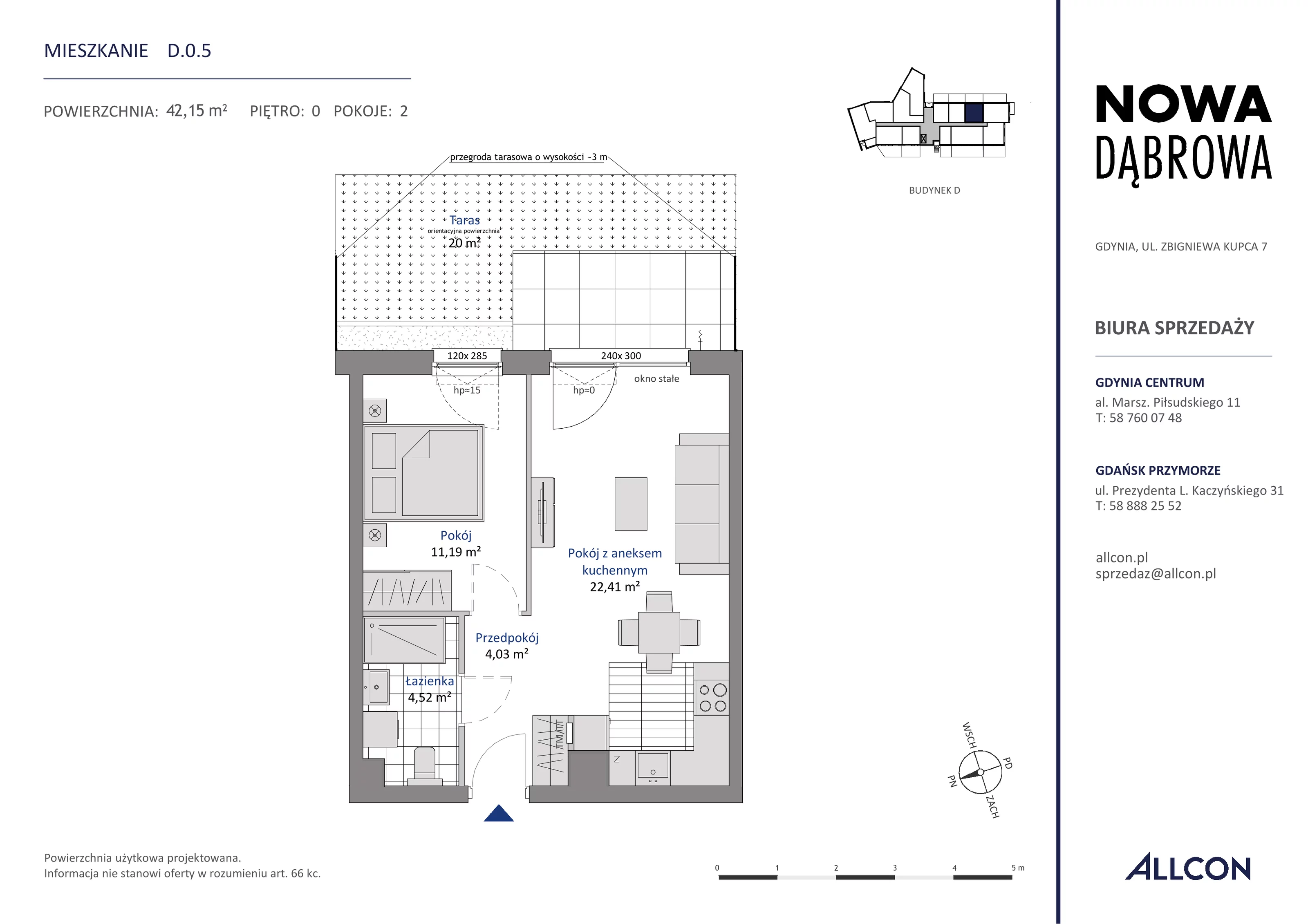 2 pokoje, mieszkanie 42,15 m², parter, oferta nr D.0.5, Nowa Dąbrowa, Gdynia, Dąbrowa, ul. Rdestowa