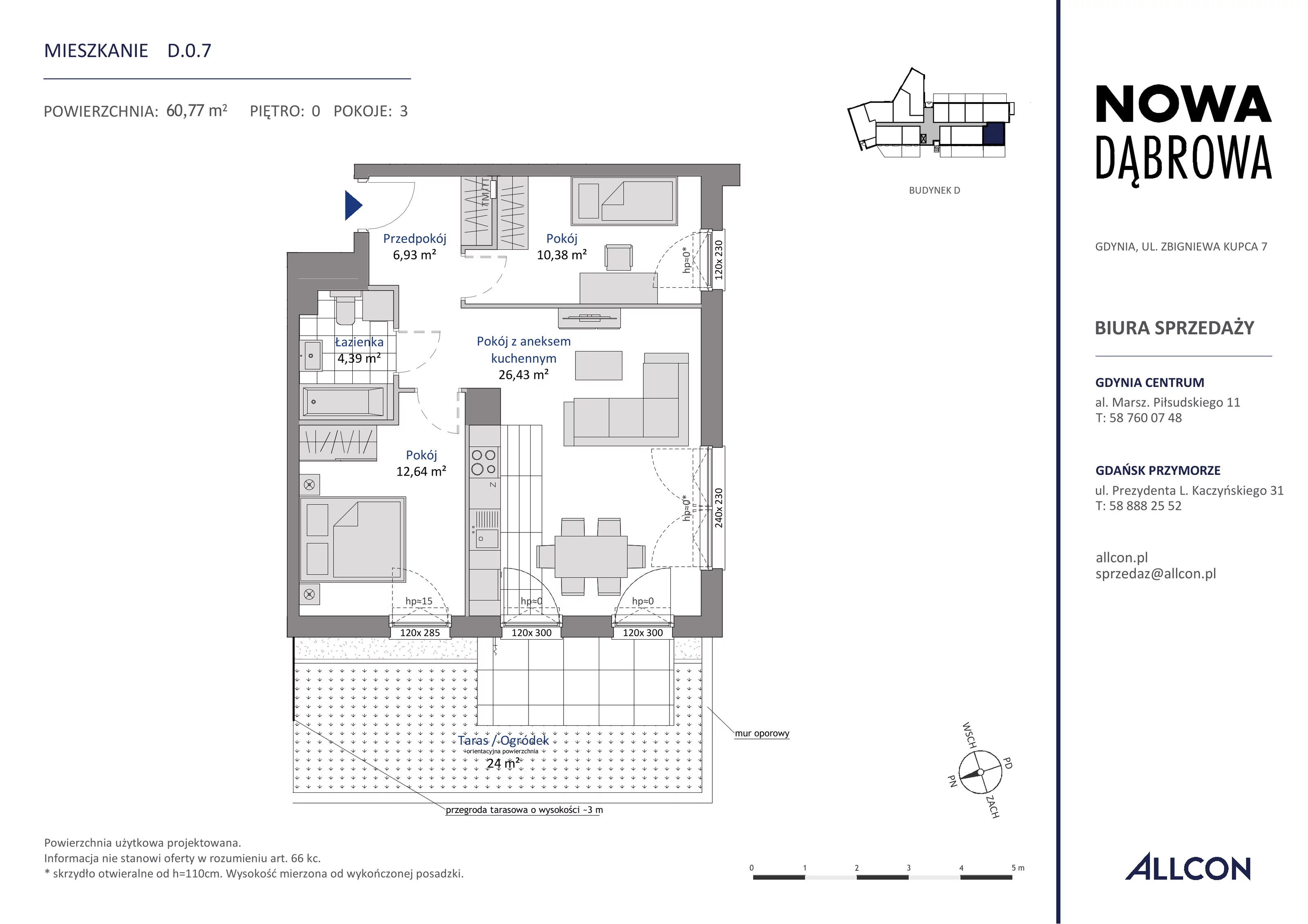 3 pokoje, mieszkanie 60,77 m², parter, oferta nr D.0.7, Nowa Dąbrowa, Gdynia, Dąbrowa, ul. Rdestowa