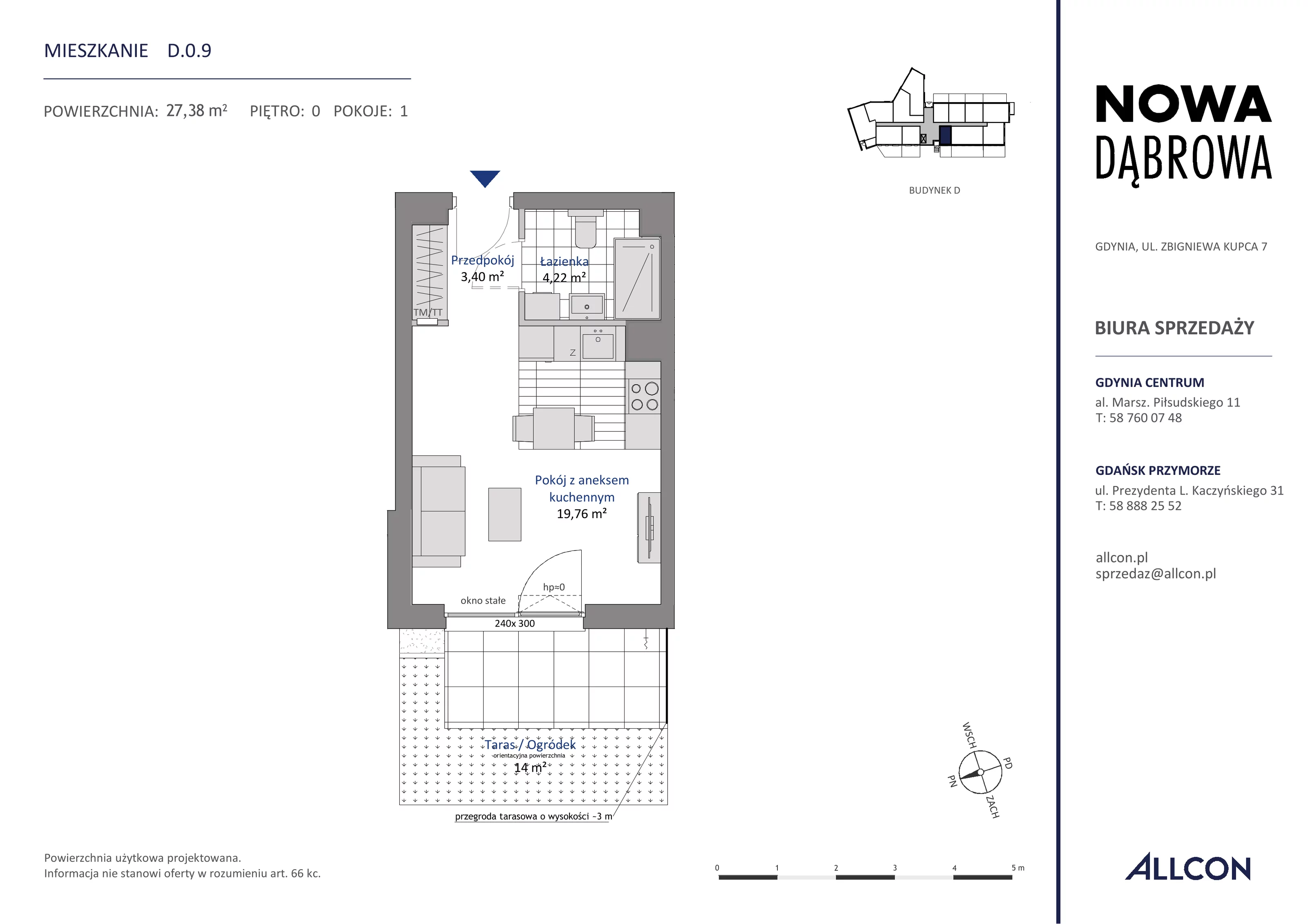 1 pokój, mieszkanie 27,38 m², parter, oferta nr D.0.9, Nowa Dąbrowa, Gdynia, Dąbrowa, ul. Rdestowa