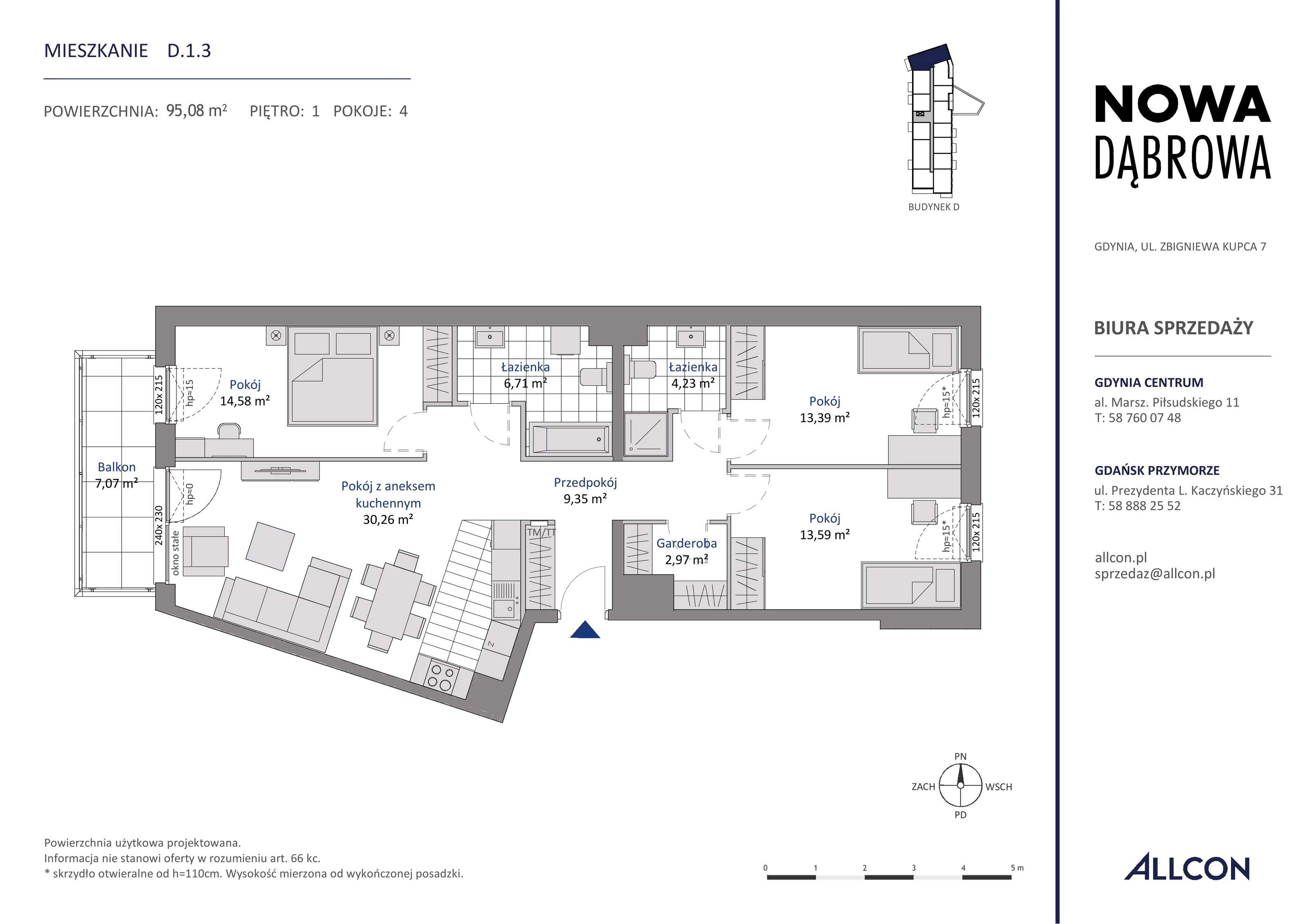 4 pokoje, mieszkanie 95,08 m², piętro 1, oferta nr D.1.3, Nowa Dąbrowa, Gdynia, Dąbrowa, ul. Rdestowa