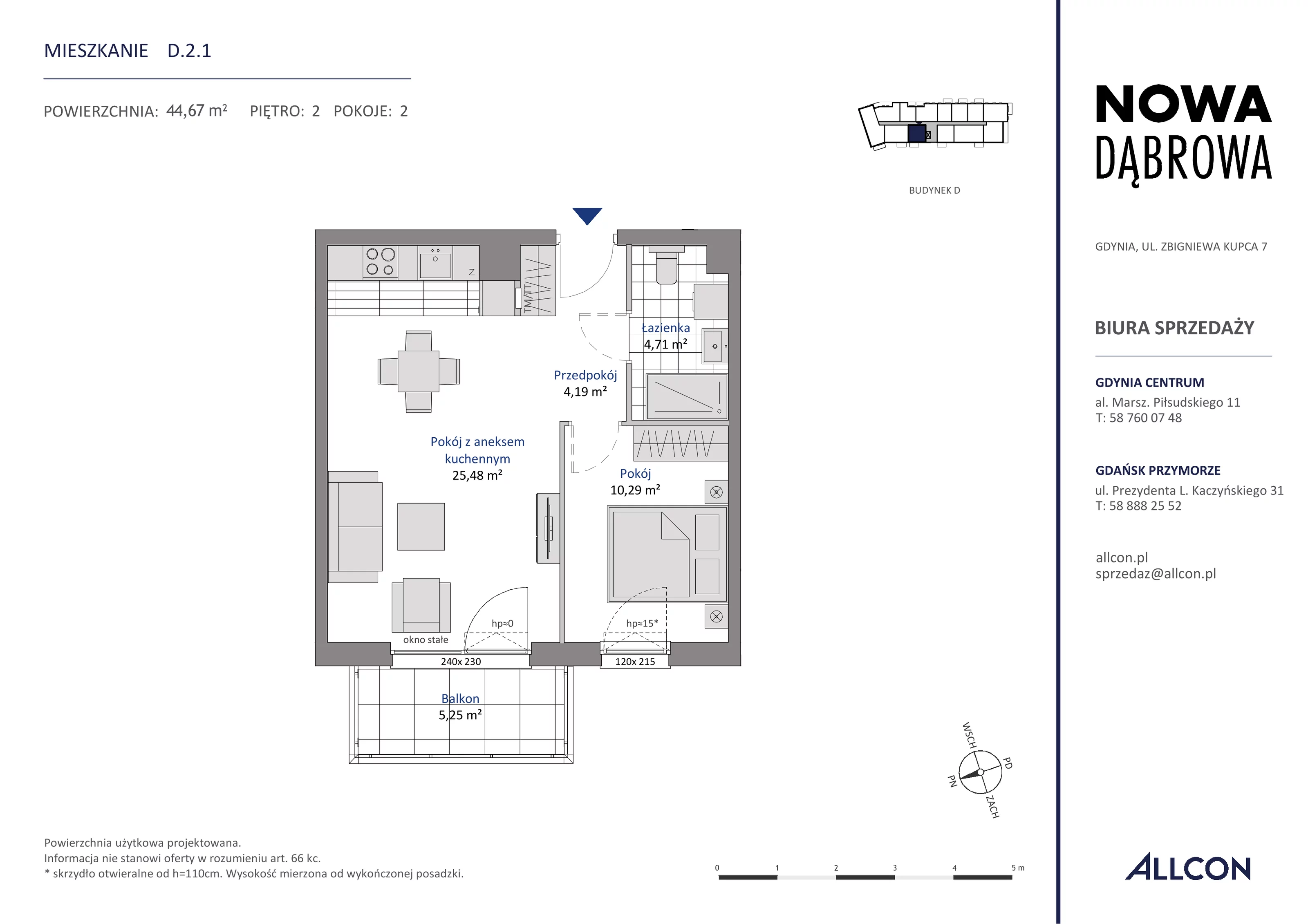 2 pokoje, mieszkanie 44,67 m², piętro 2, oferta nr D.2.1, Nowa Dąbrowa, Gdynia, Dąbrowa, ul. Rdestowa