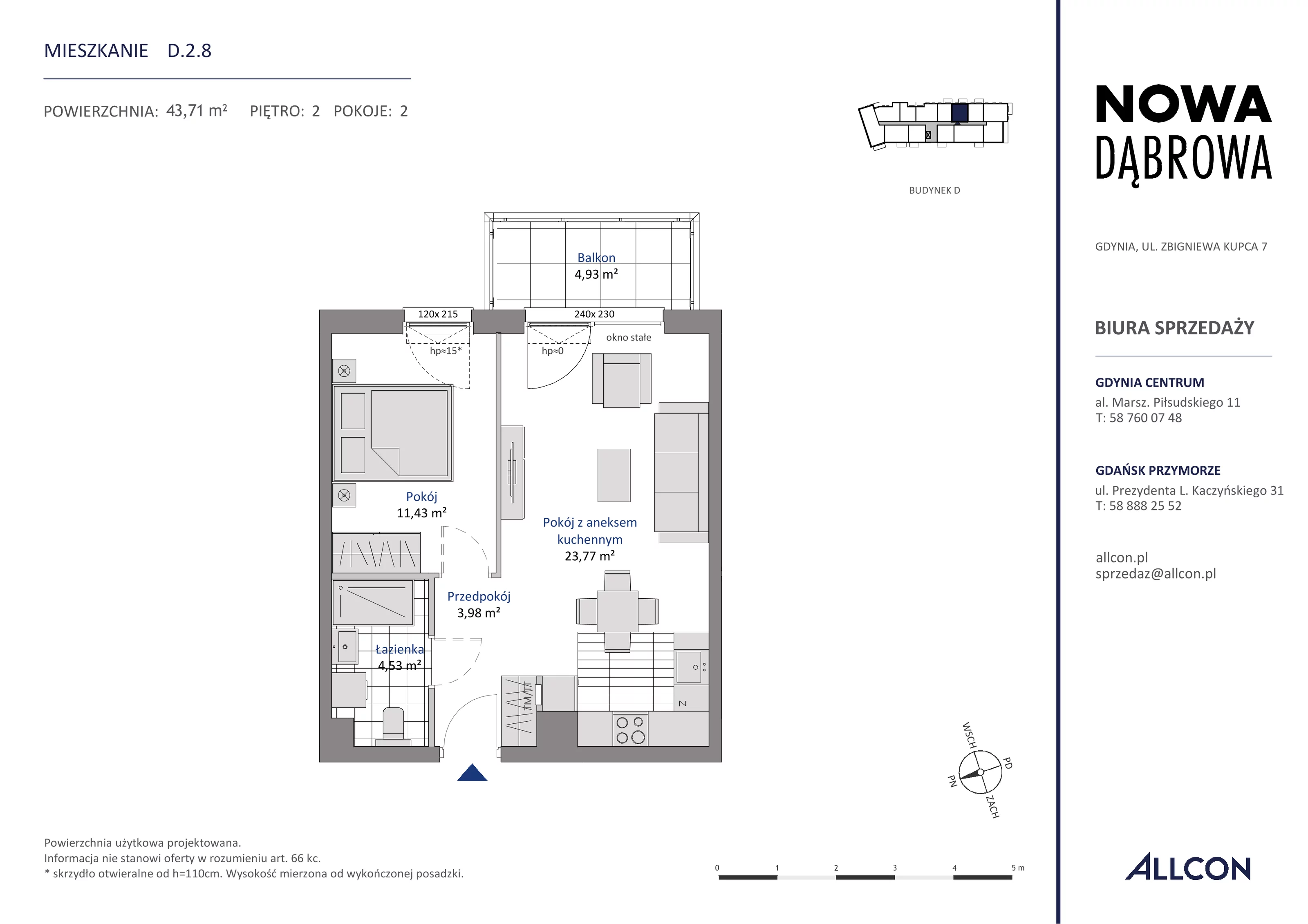 2 pokoje, mieszkanie 43,71 m², piętro 2, oferta nr D.2.8, Nowa Dąbrowa, Gdynia, Dąbrowa, ul. Rdestowa