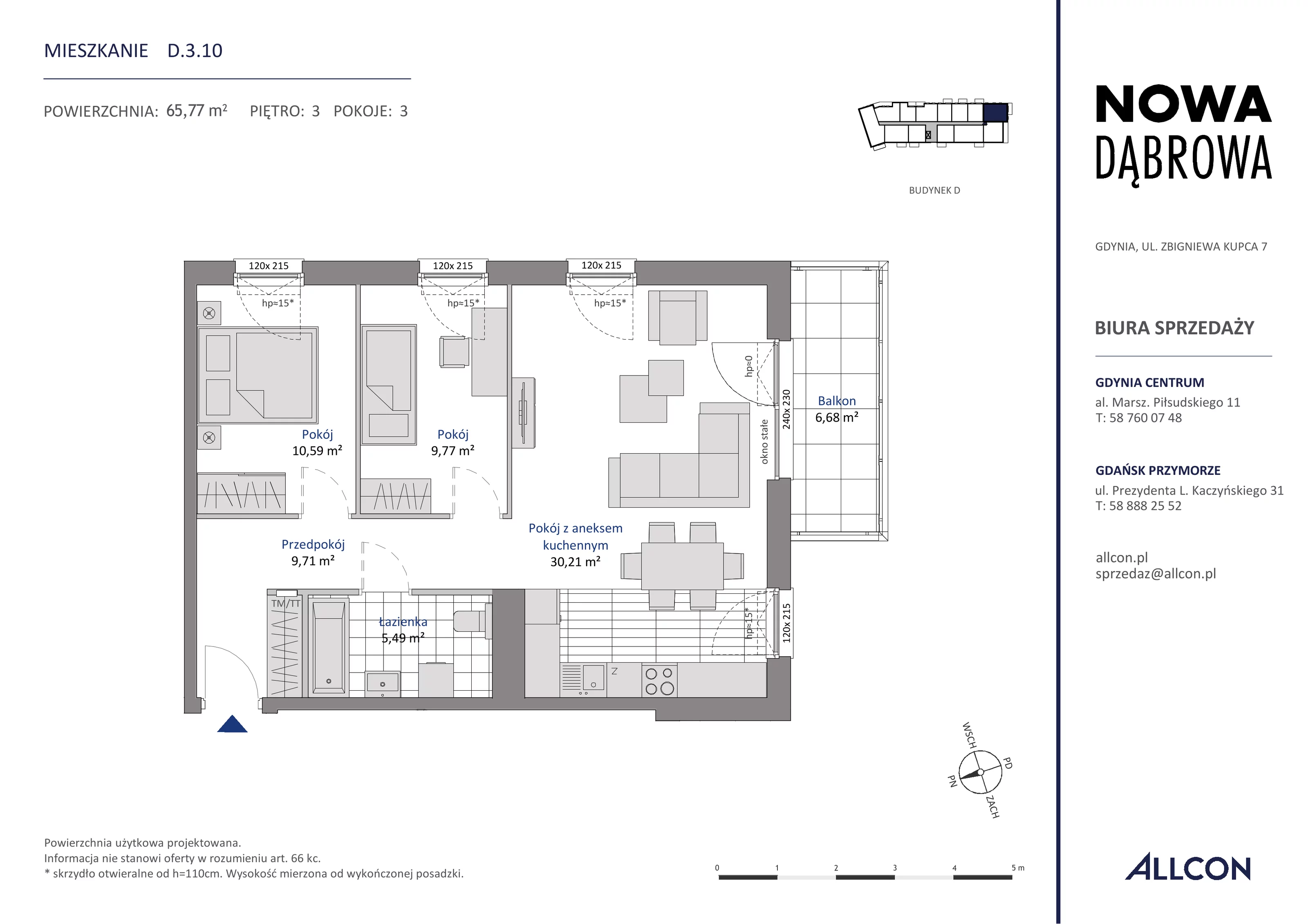 3 pokoje, mieszkanie 65,77 m², piętro 3, oferta nr D.3.10, Nowa Dąbrowa, Gdynia, Dąbrowa, ul. Rdestowa