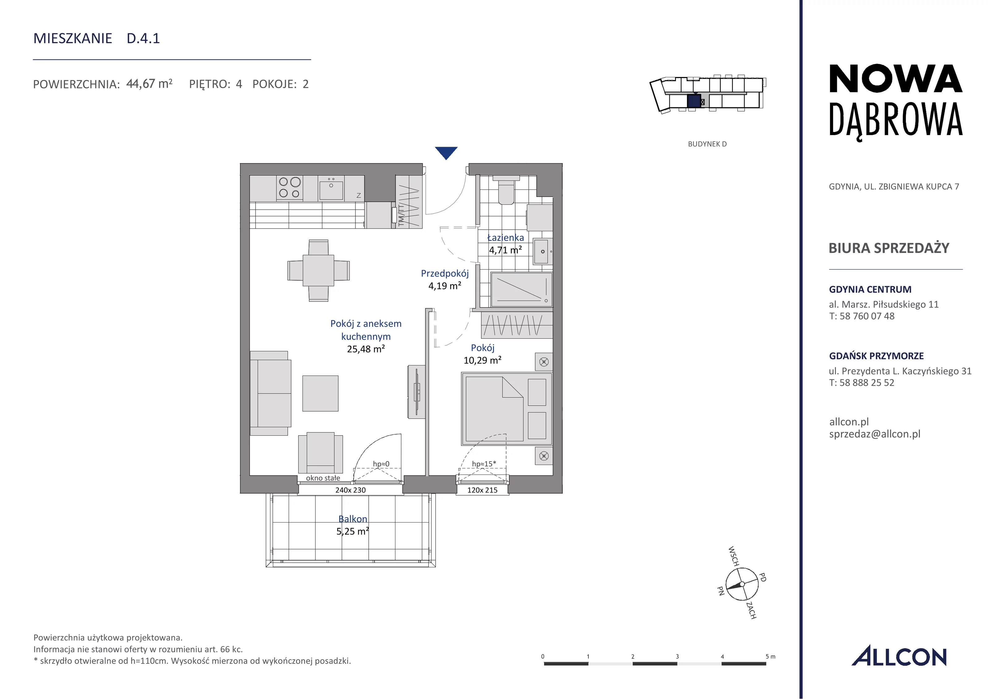 2 pokoje, mieszkanie 44,67 m², piętro 4, oferta nr D.4.1, Nowa Dąbrowa, Gdynia, Dąbrowa, ul. Rdestowa