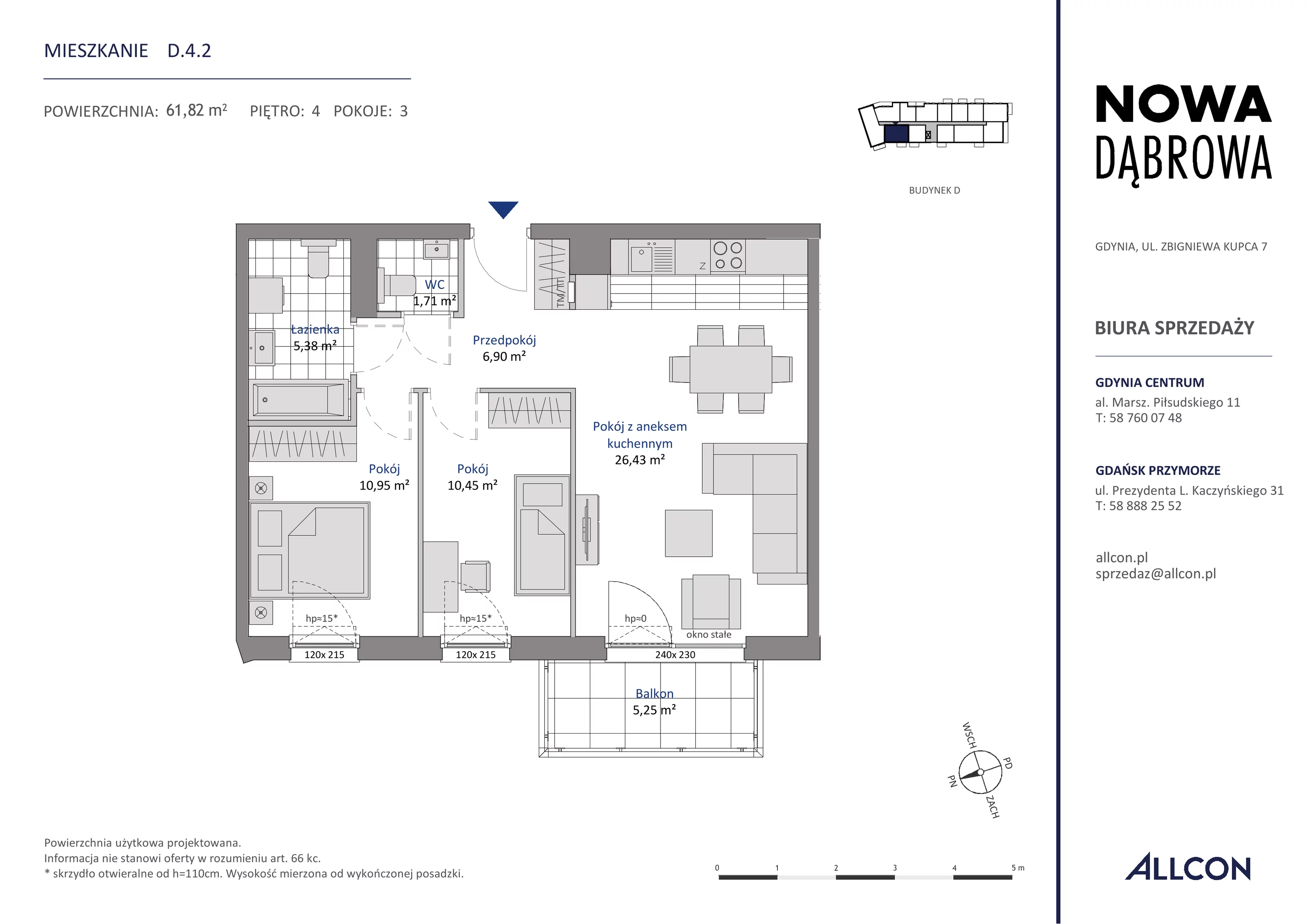 3 pokoje, mieszkanie 61,82 m², piętro 4, oferta nr D.4.2, Nowa Dąbrowa, Gdynia, Dąbrowa, ul. Rdestowa