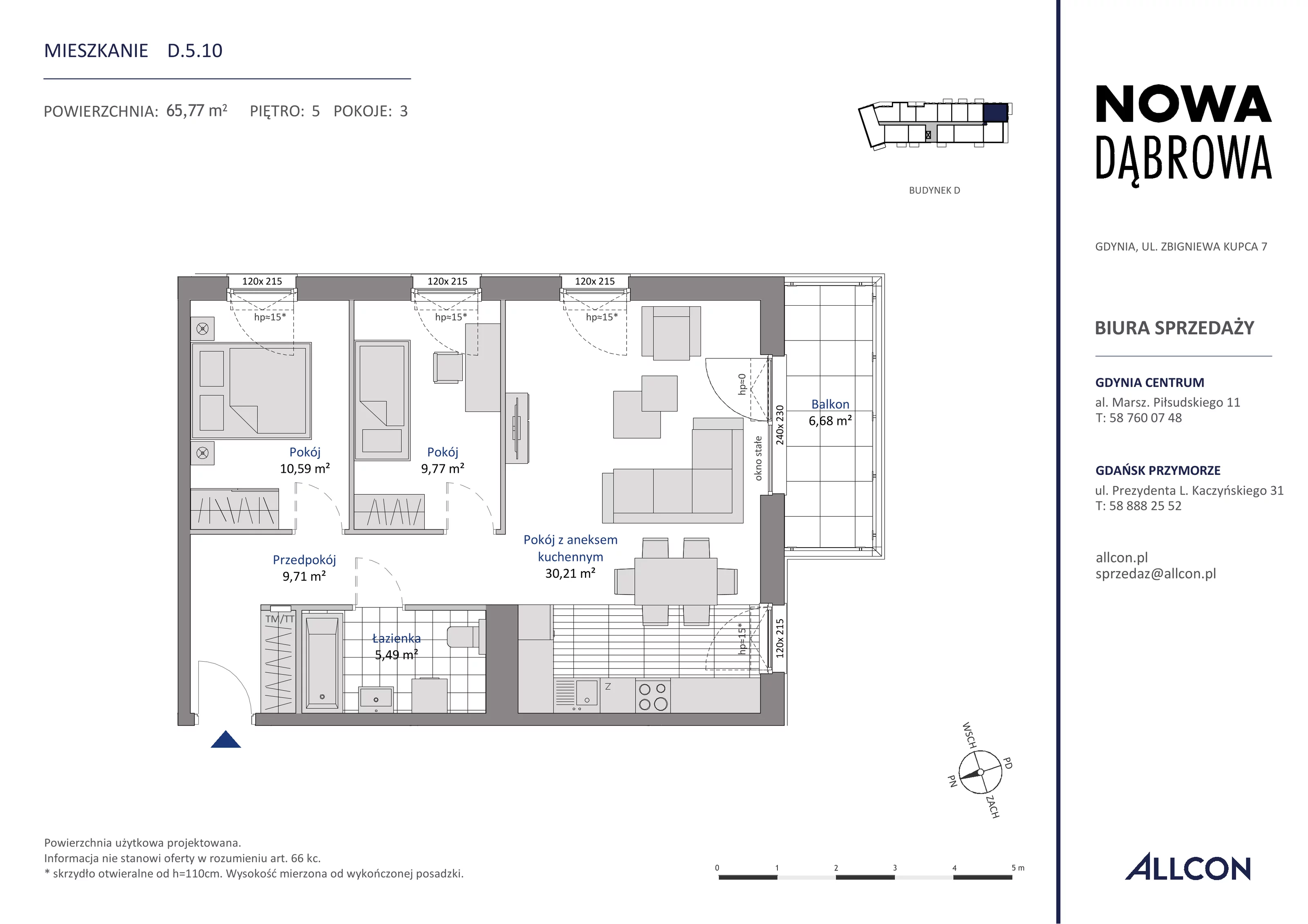 3 pokoje, mieszkanie 65,77 m², piętro 5, oferta nr D.5.10, Nowa Dąbrowa, Gdynia, Dąbrowa, ul. Rdestowa