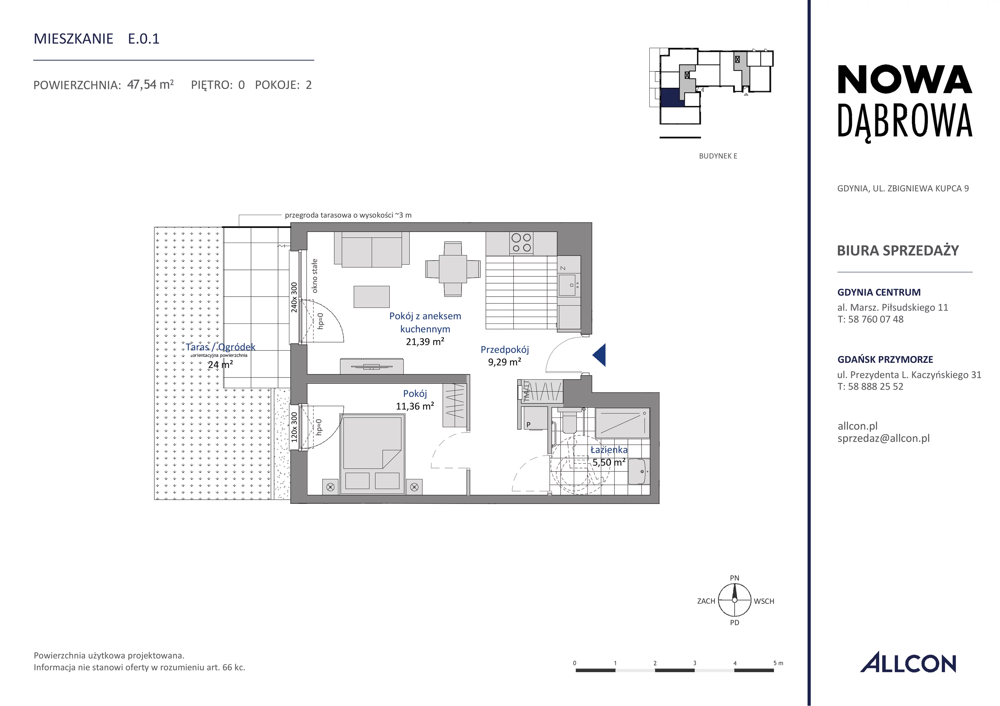 2 pokoje, mieszkanie 47,54 m², parter, oferta nr E.0.1, Nowa Dąbrowa, Gdynia, Dąbrowa, ul. Rdestowa