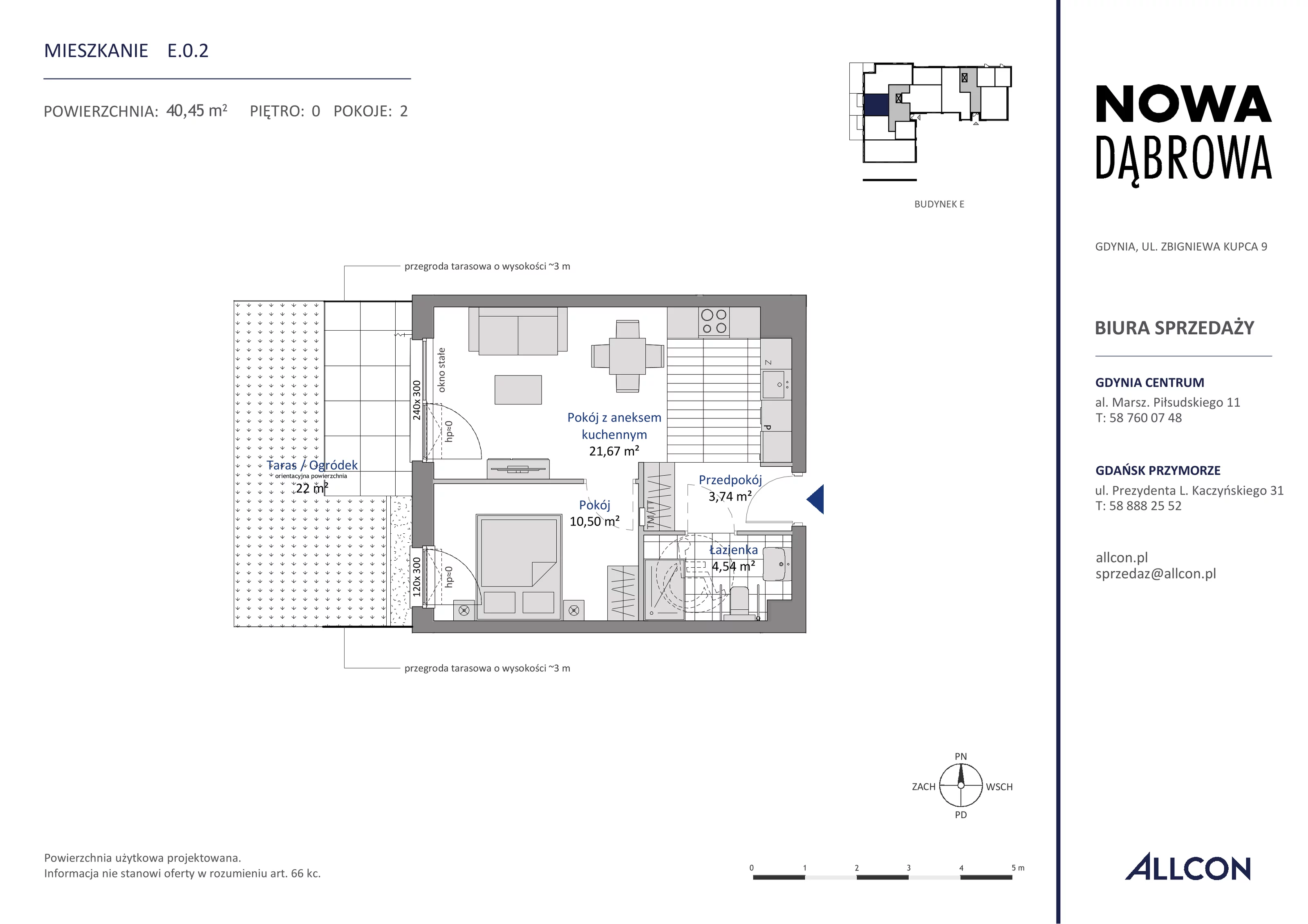 2 pokoje, mieszkanie 40,45 m², parter, oferta nr E.0.2, Nowa Dąbrowa, Gdynia, Dąbrowa, ul. Rdestowa