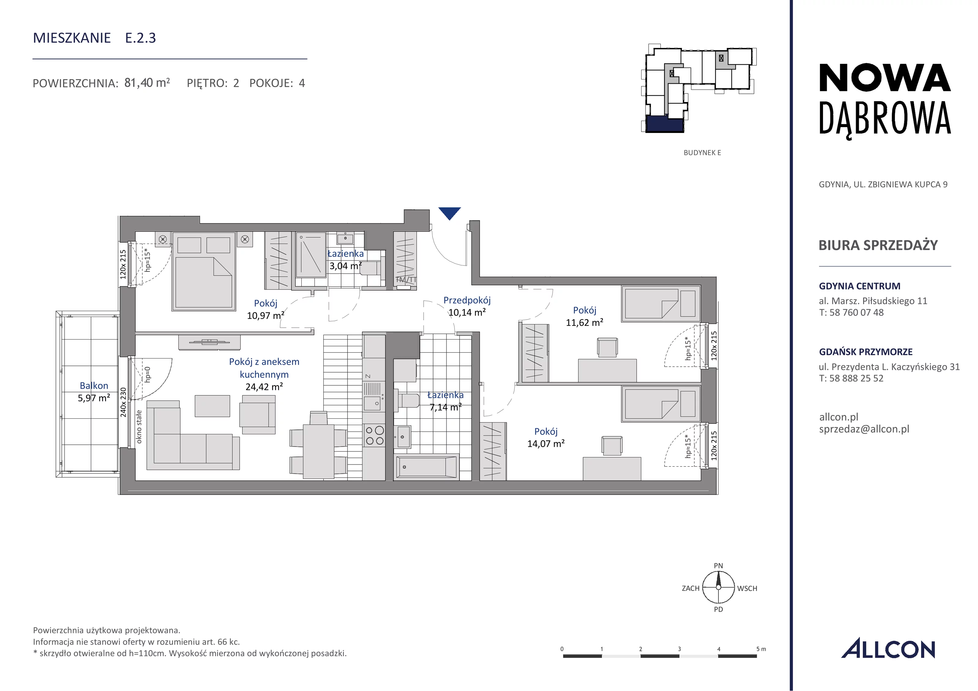 4 pokoje, mieszkanie 81,40 m², piętro 2, oferta nr E.2.3, Nowa Dąbrowa, Gdynia, Dąbrowa, ul. Rdestowa