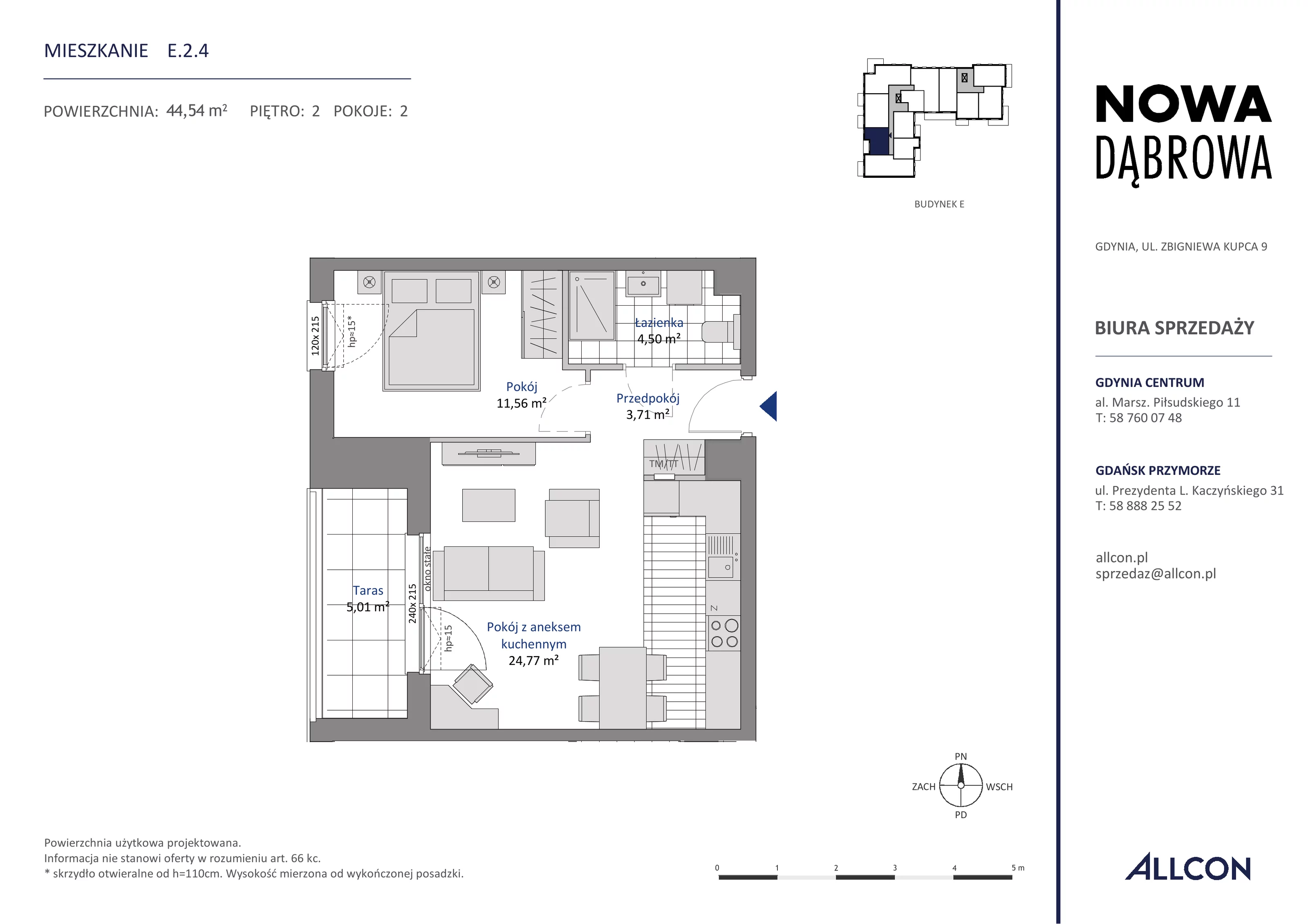 2 pokoje, mieszkanie 44,54 m², piętro 2, oferta nr E.2.4, Nowa Dąbrowa, Gdynia, Dąbrowa, ul. Rdestowa