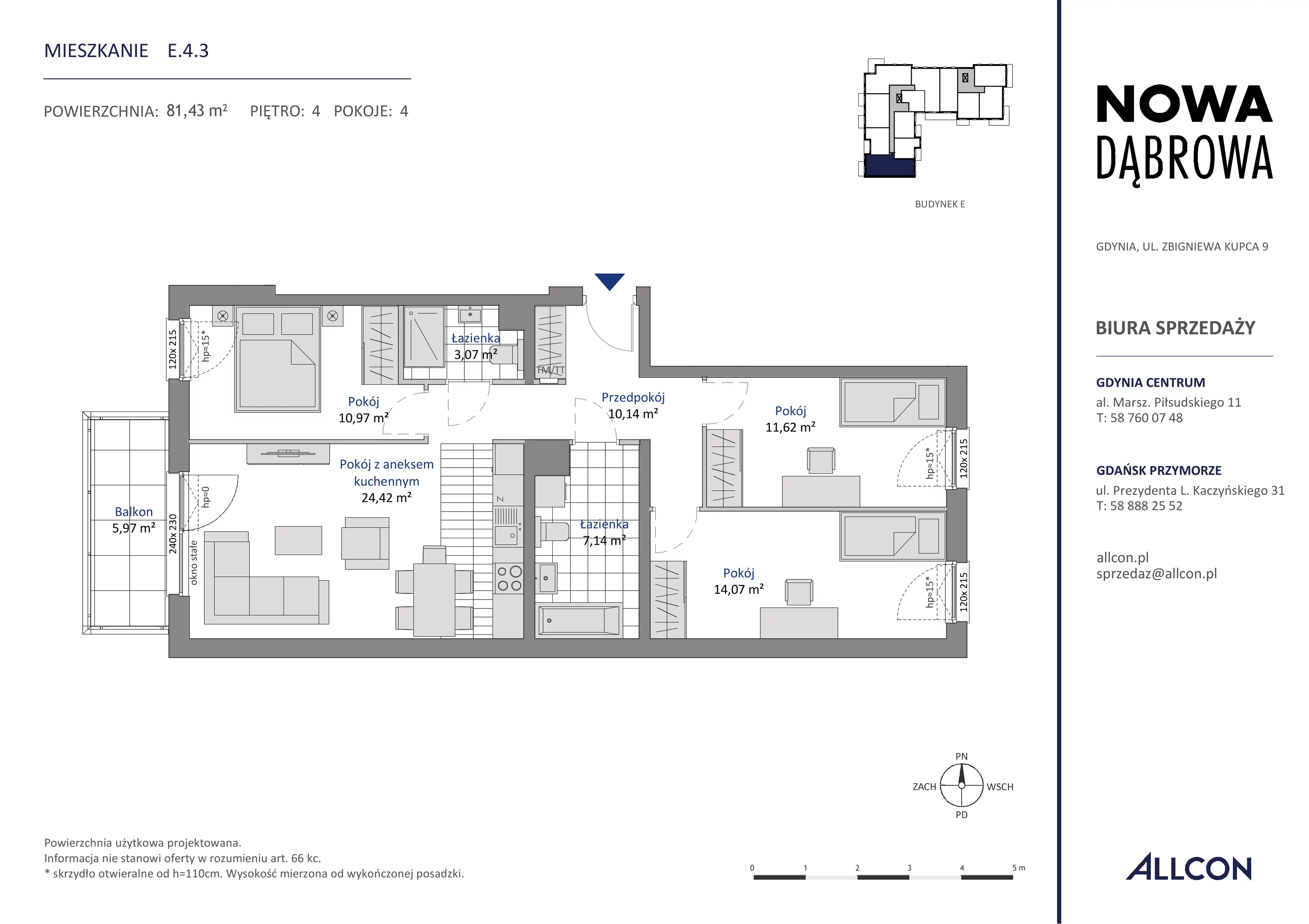 4 pokoje, mieszkanie 81,40 m², piętro 4, oferta nr E.4.3, Nowa Dąbrowa, Gdynia, Dąbrowa, ul. Rdestowa