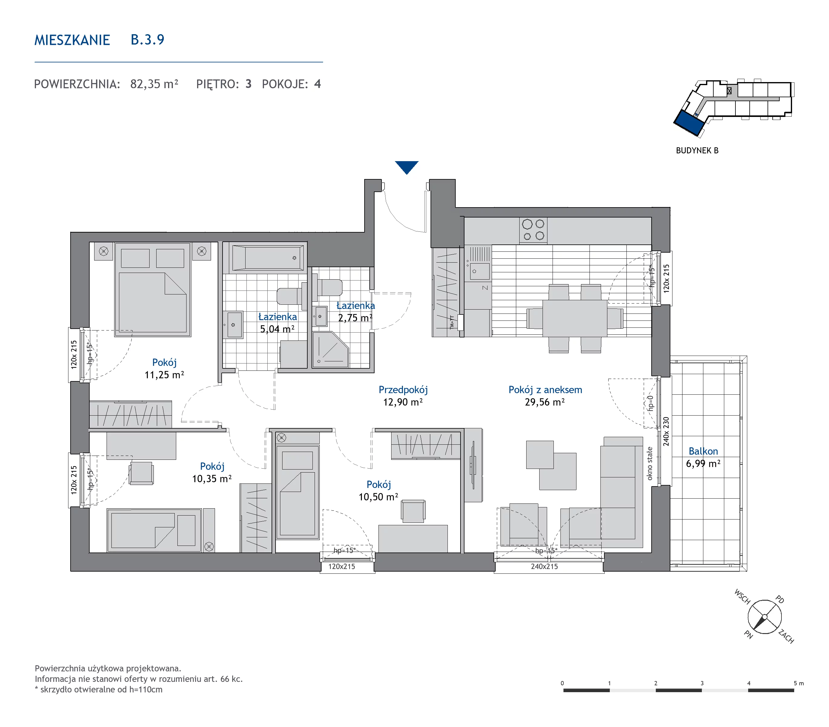 4 pokoje, mieszkanie 82,35 m², piętro 3, oferta nr B.3.9, Nowa Dąbrowa, Gdynia, Dąbrowa, ul. Rdestowa