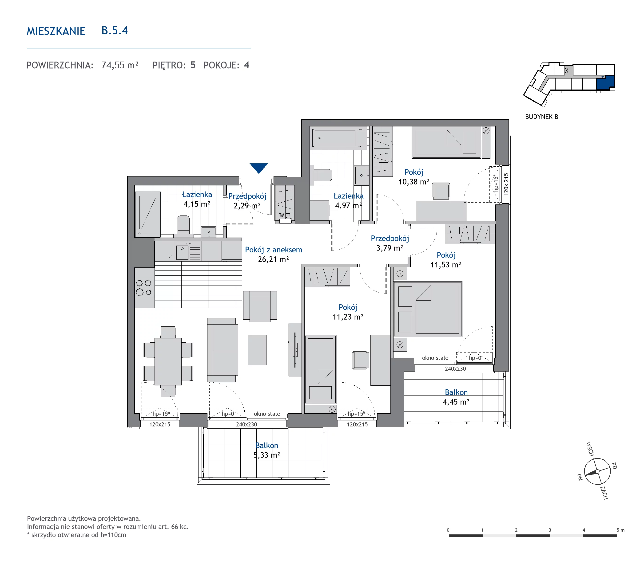 Mieszkanie 74,55 m², piętro 5, oferta nr B.5.4, Nowa Dąbrowa, Gdynia, Dąbrowa, ul. Rdestowa