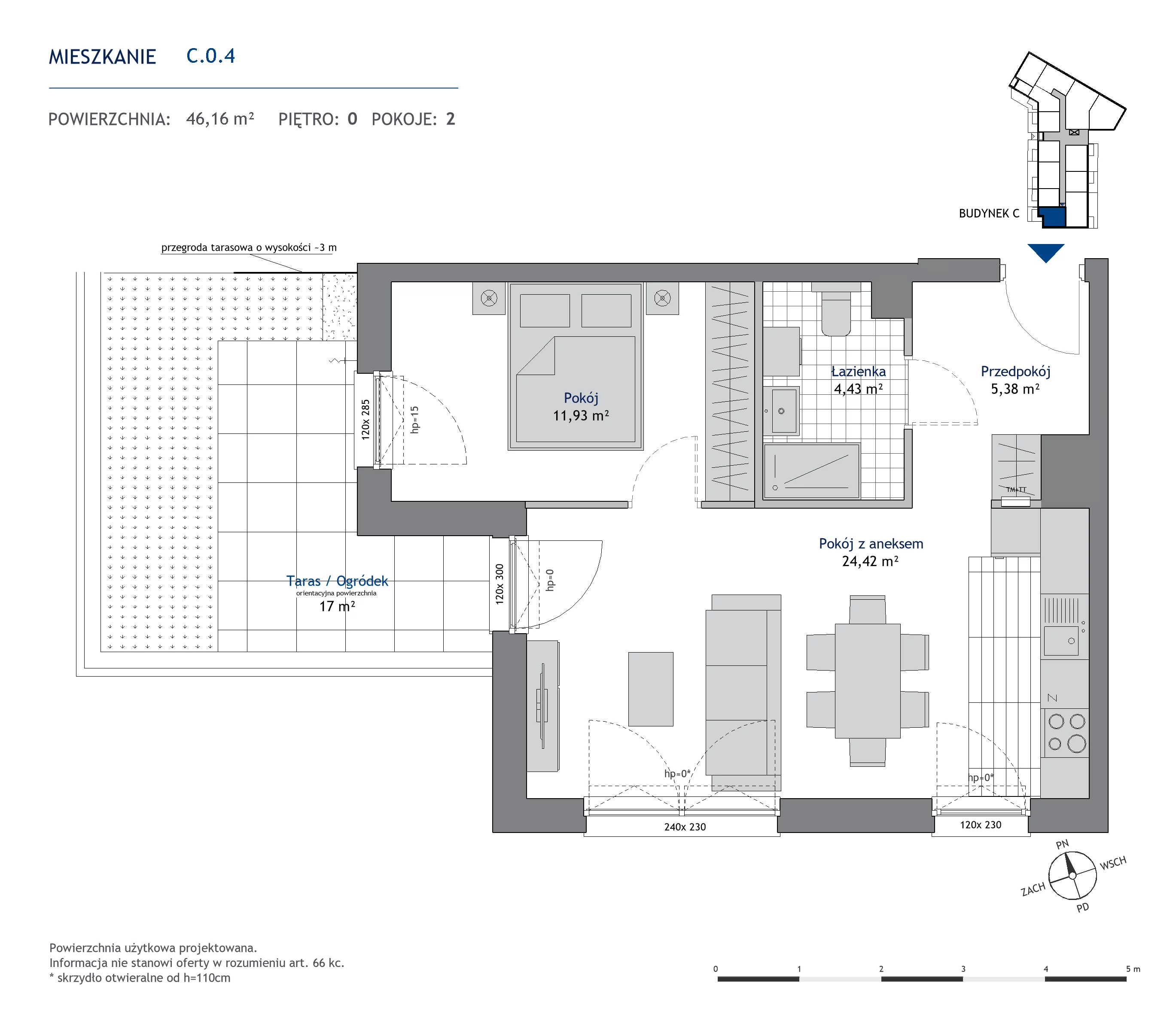 Mieszkanie 46,16 m², parter, oferta nr C.0.4, Nowa Dąbrowa, Gdynia, Dąbrowa, ul. Rdestowa