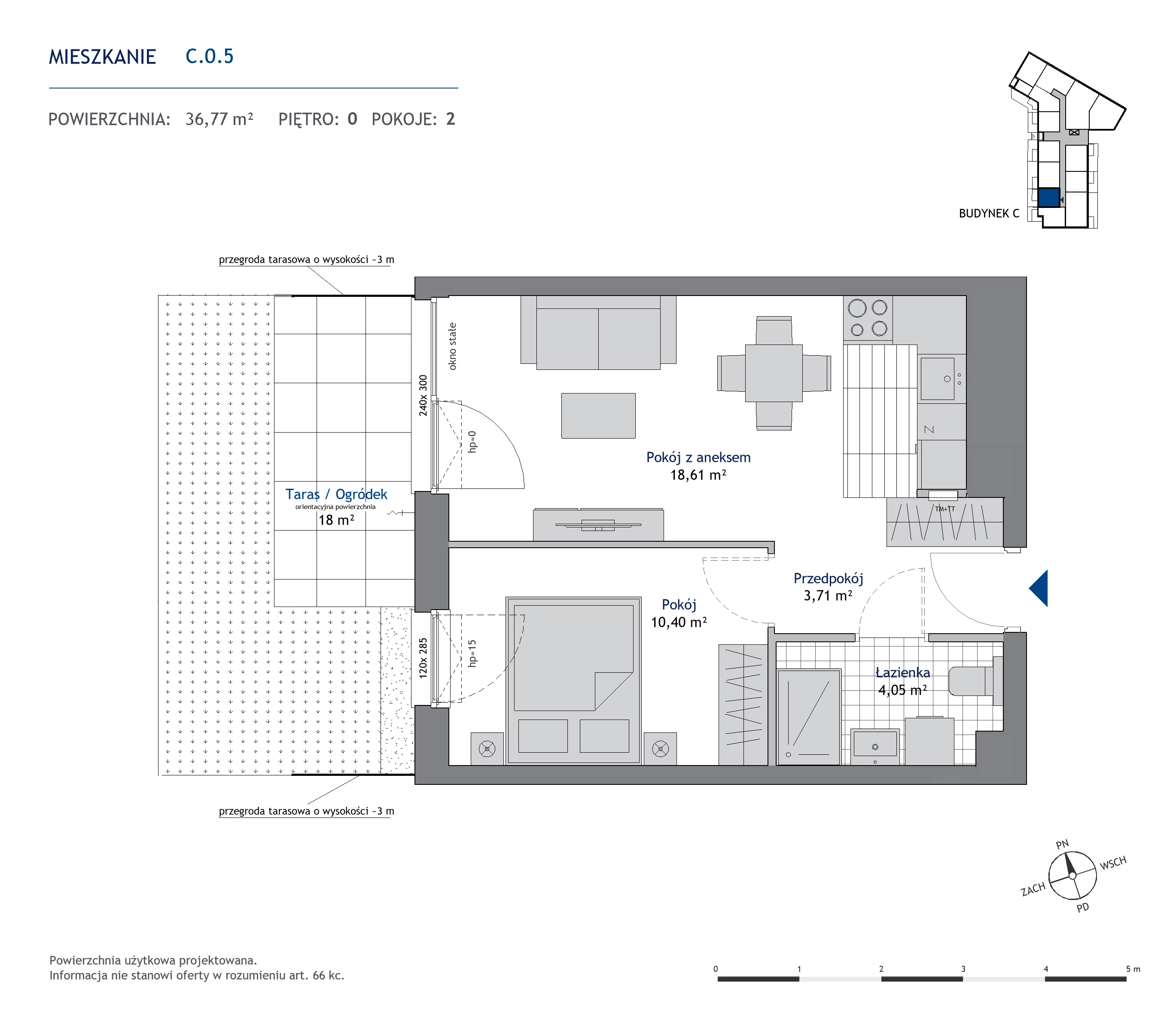 Mieszkanie 36,77 m², parter, oferta nr C.0.5, Nowa Dąbrowa, Gdynia, Dąbrowa, ul. Rdestowa