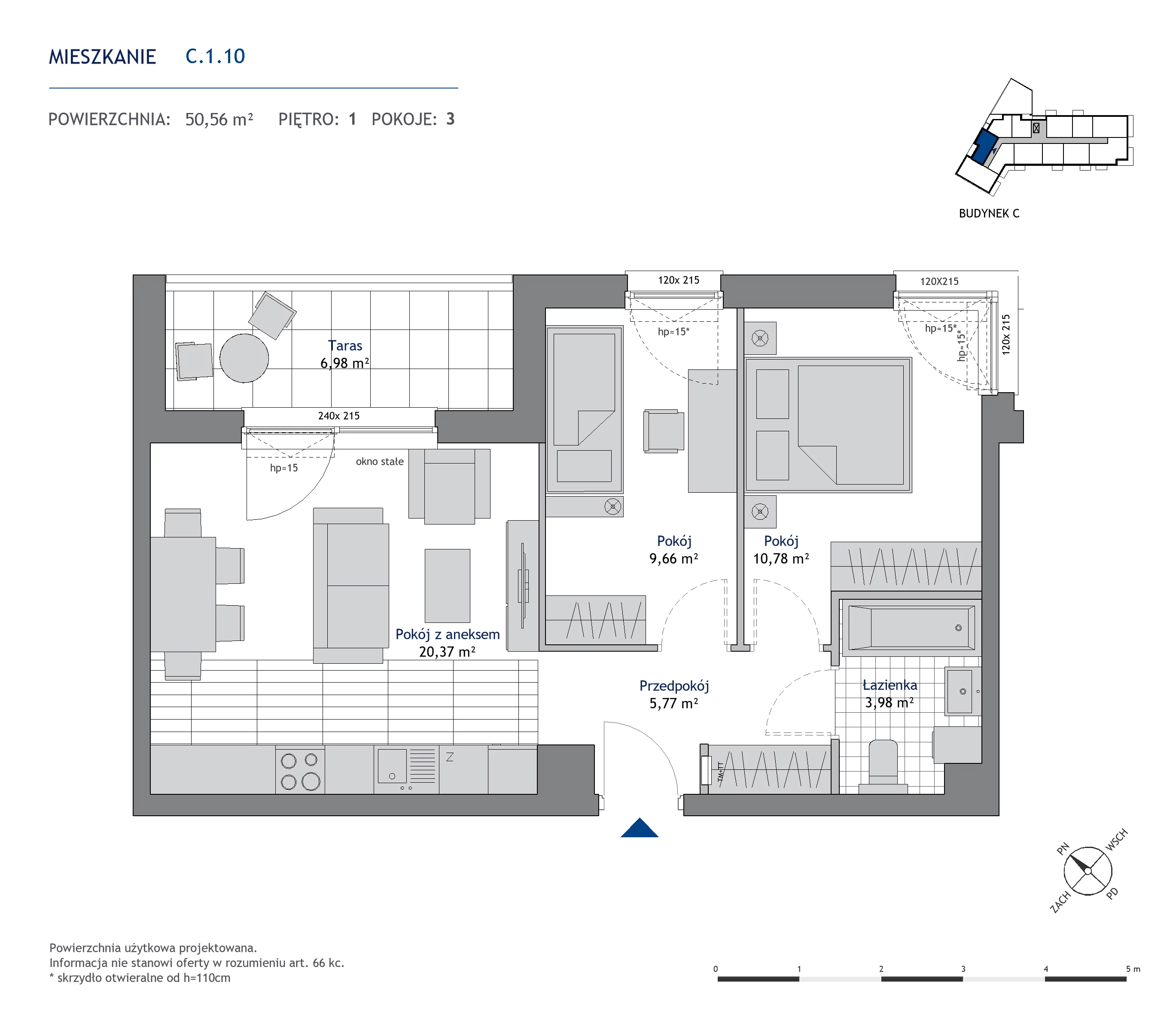 Mieszkanie 50,56 m², piętro 1, oferta nr C.1.10, Nowa Dąbrowa, Gdynia, Dąbrowa, ul. Rdestowa