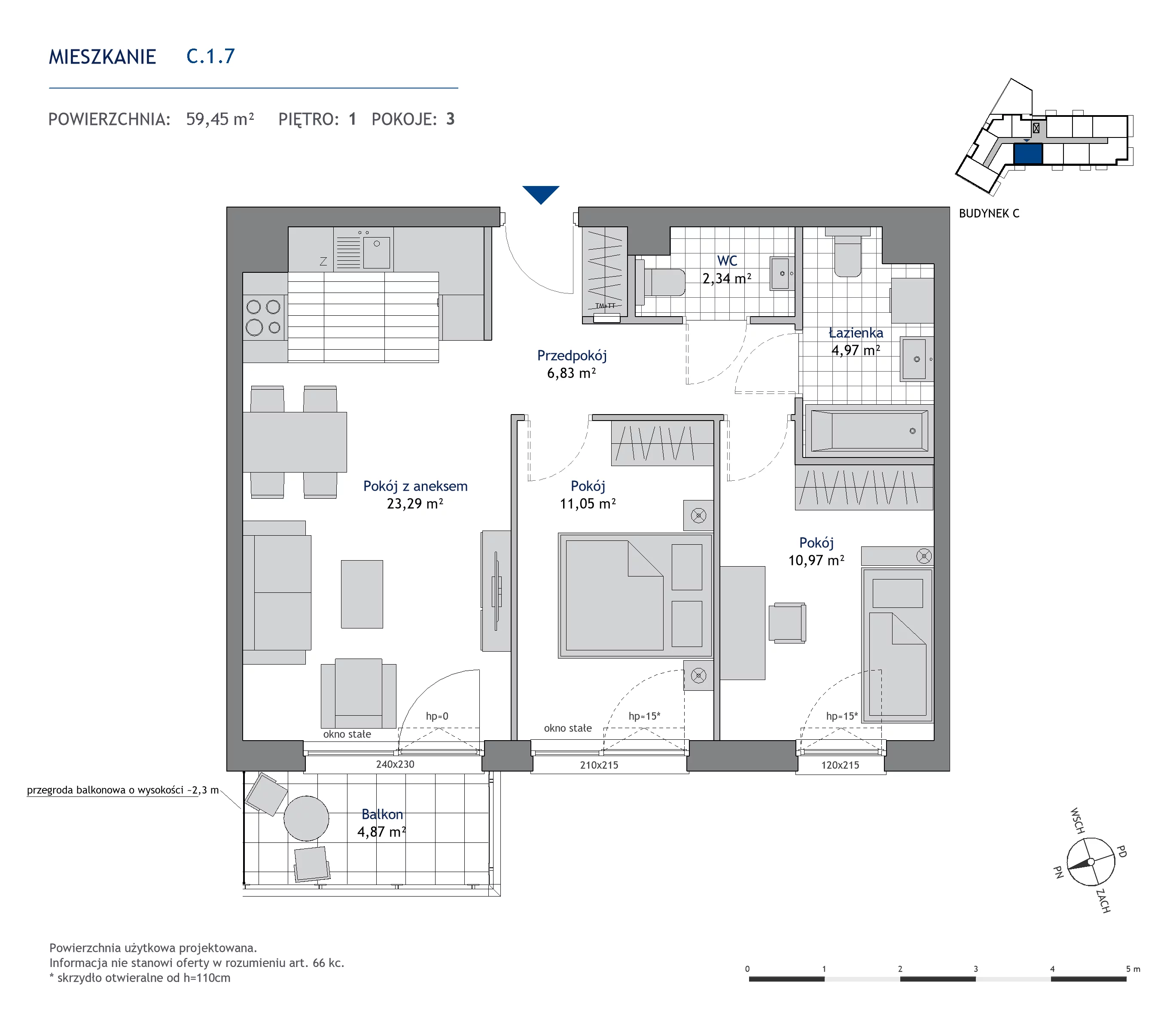 Mieszkanie 59,45 m², piętro 1, oferta nr C.1.7, Nowa Dąbrowa, Gdynia, Dąbrowa, ul. Rdestowa