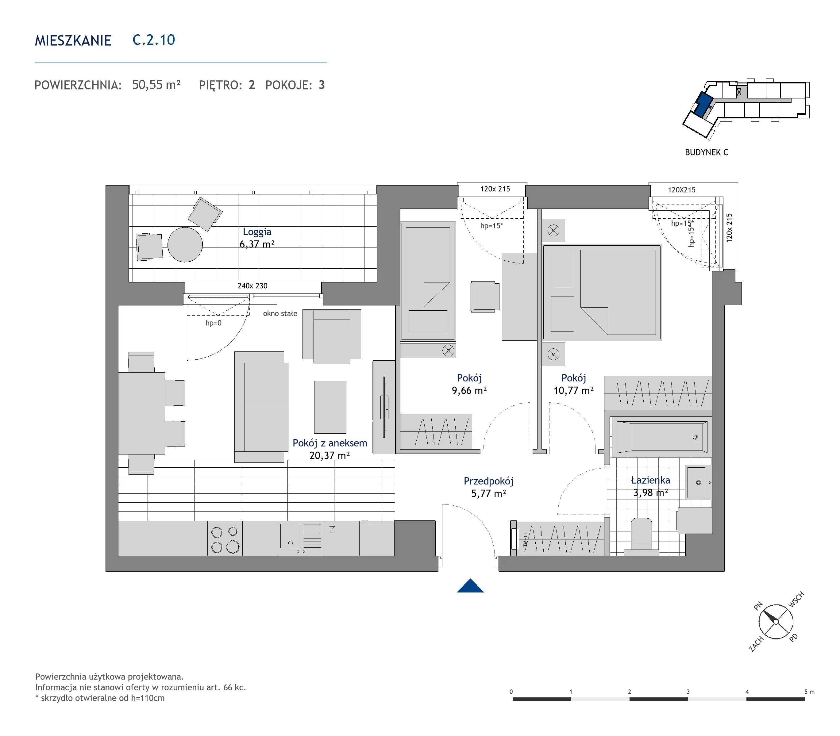 Mieszkanie 50,55 m², piętro 2, oferta nr C.2.10, Nowa Dąbrowa, Gdynia, Dąbrowa, ul. Rdestowa