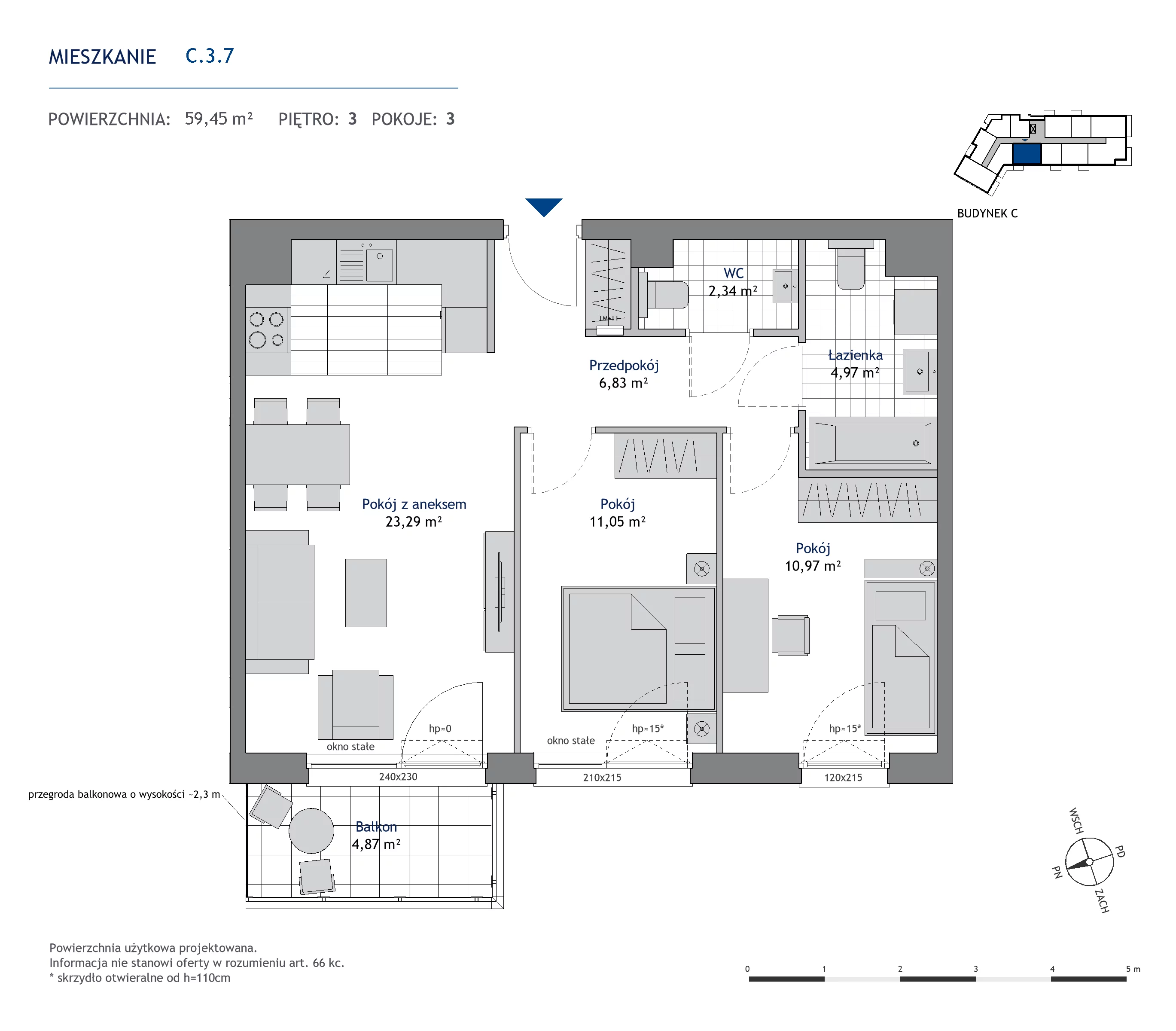 Mieszkanie 59,45 m², piętro 3, oferta nr C.3.7, Nowa Dąbrowa, Gdynia, Dąbrowa, ul. Rdestowa