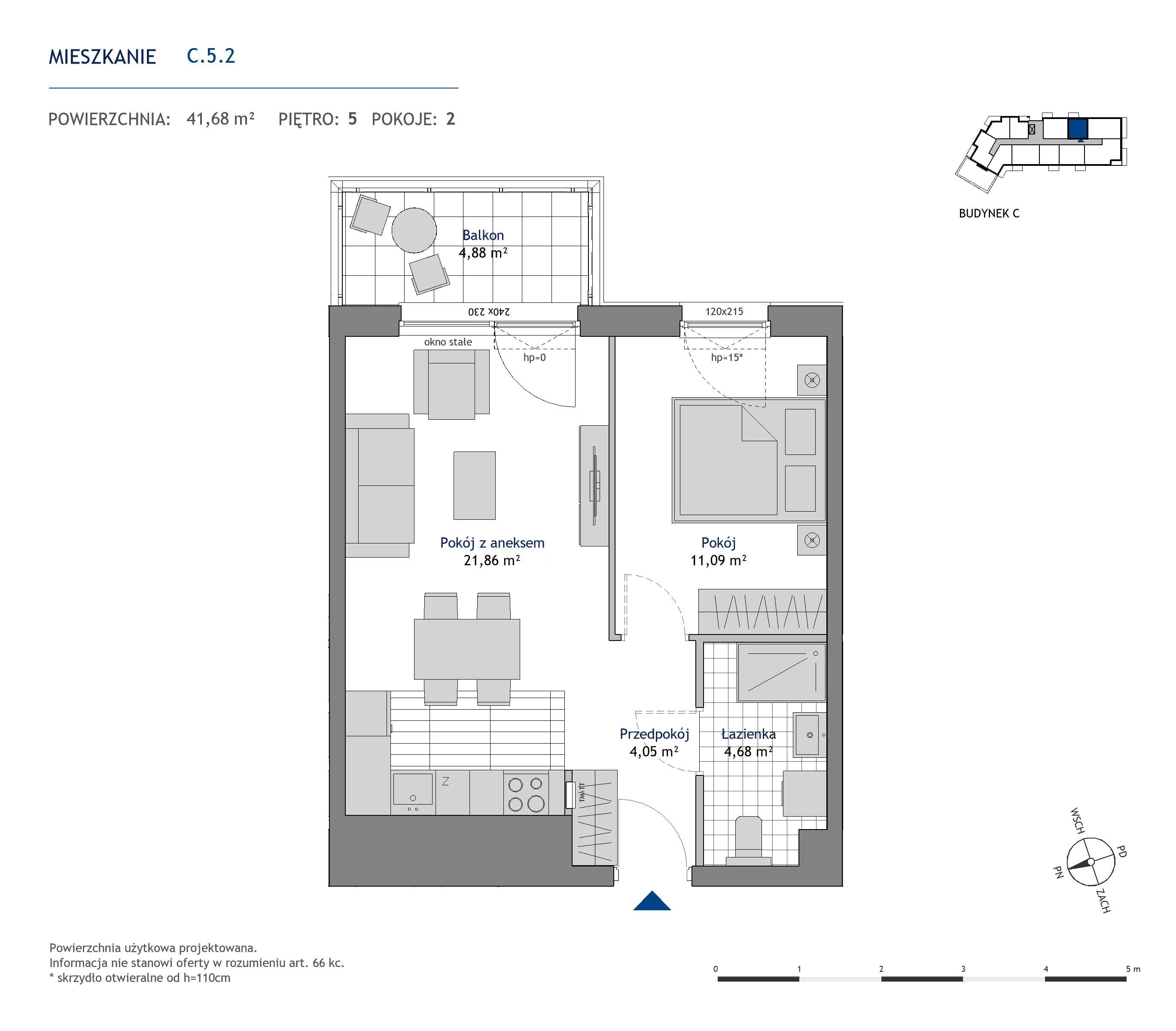 Mieszkanie 41,68 m², piętro 5, oferta nr C.5.2, Nowa Dąbrowa, Gdynia, Dąbrowa, ul. Rdestowa