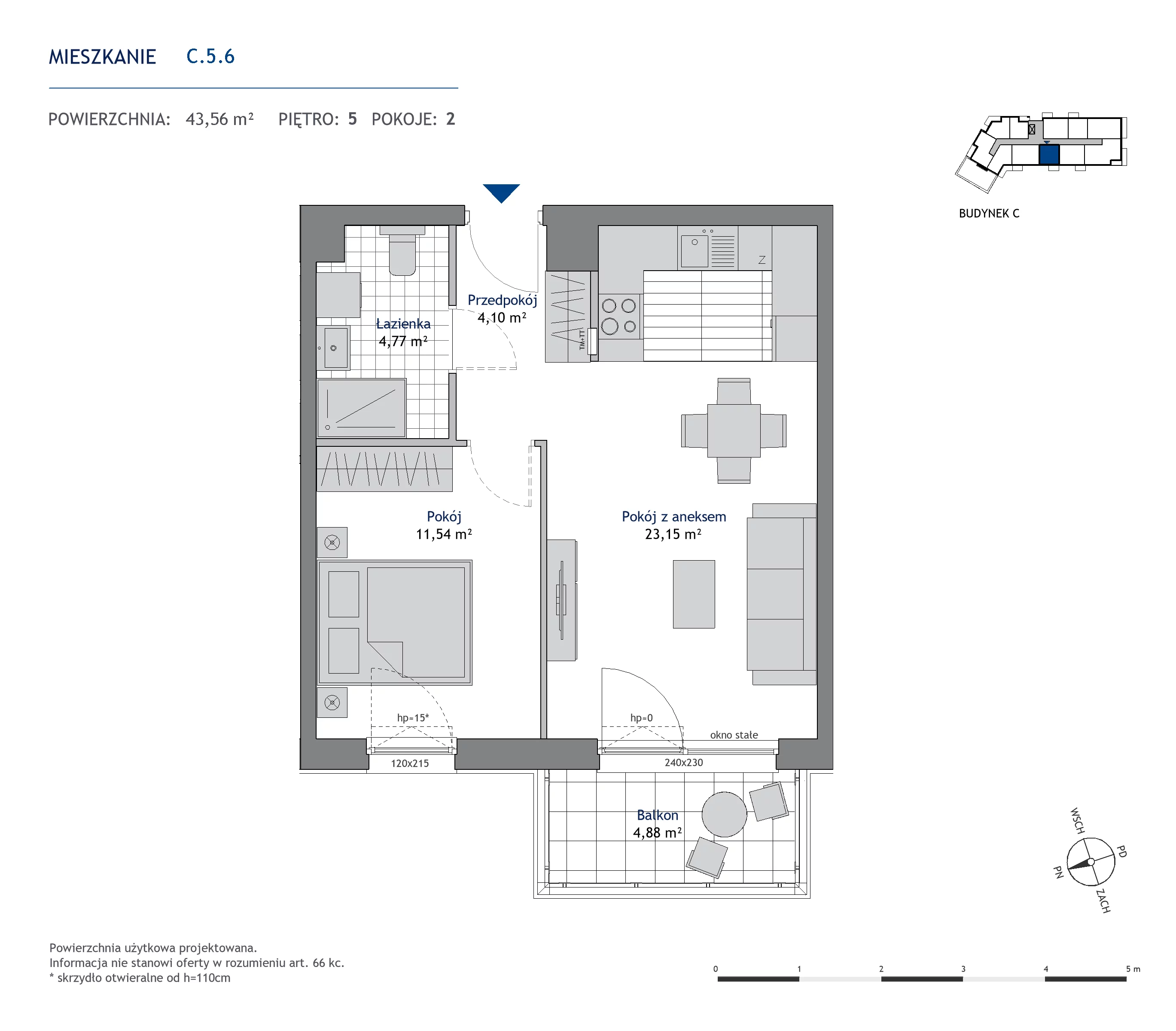 Mieszkanie 43,56 m², piętro 5, oferta nr C.5.6, Nowa Dąbrowa, Gdynia, Dąbrowa, ul. Rdestowa