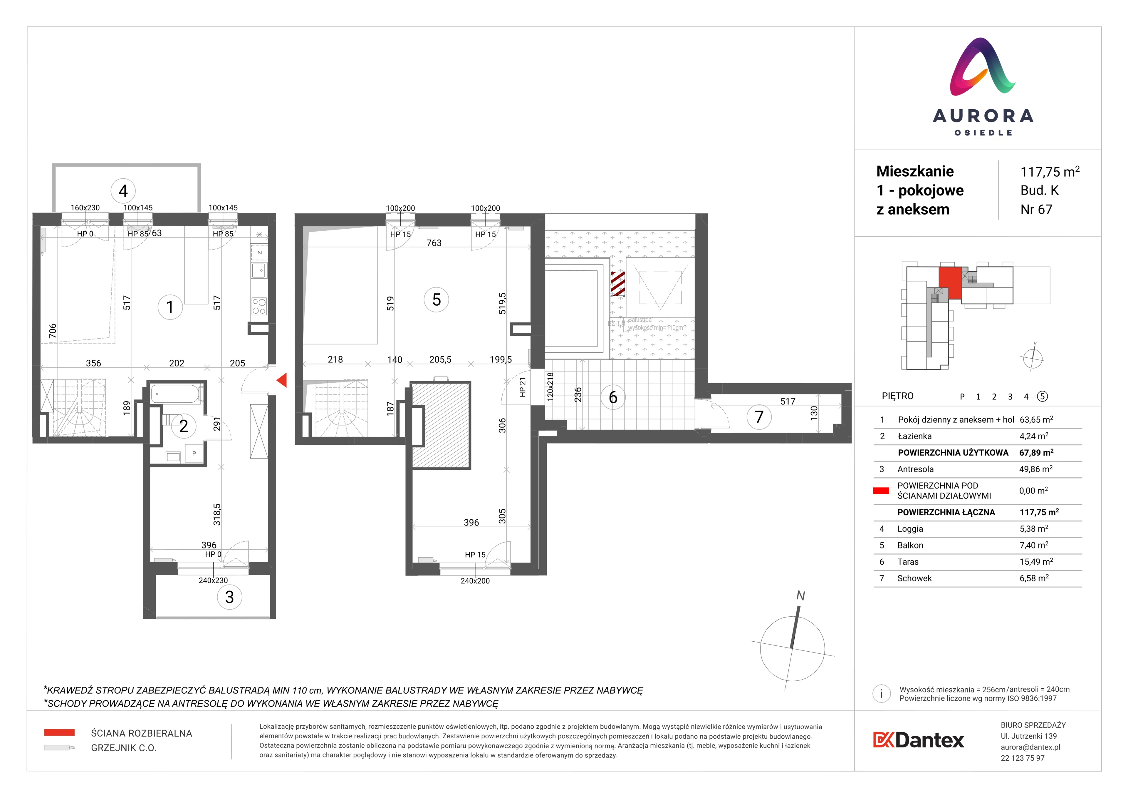 1 pokój, mieszkanie 117,75 m², piętro 5, oferta nr K1/M67, Osiedle Aurora, Warszawa, Włochy, Raków, ul. Jutrzenki / Wschodu Słońca