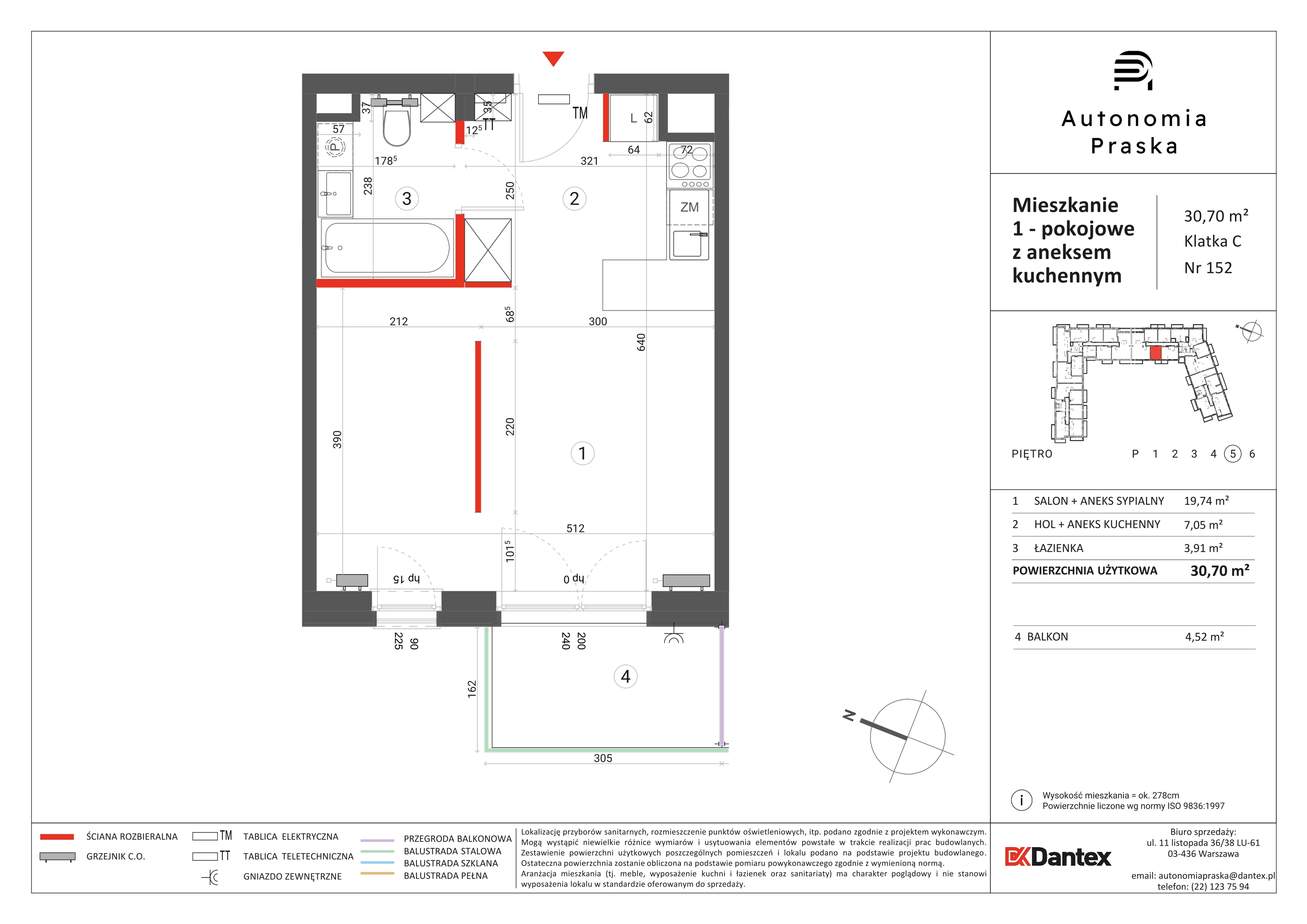 1 pokój, mieszkanie 30,70 m², piętro 5, oferta nr 1/M152, Autonomia Praska, Warszawa, Praga Północ, ul. Namysłowska