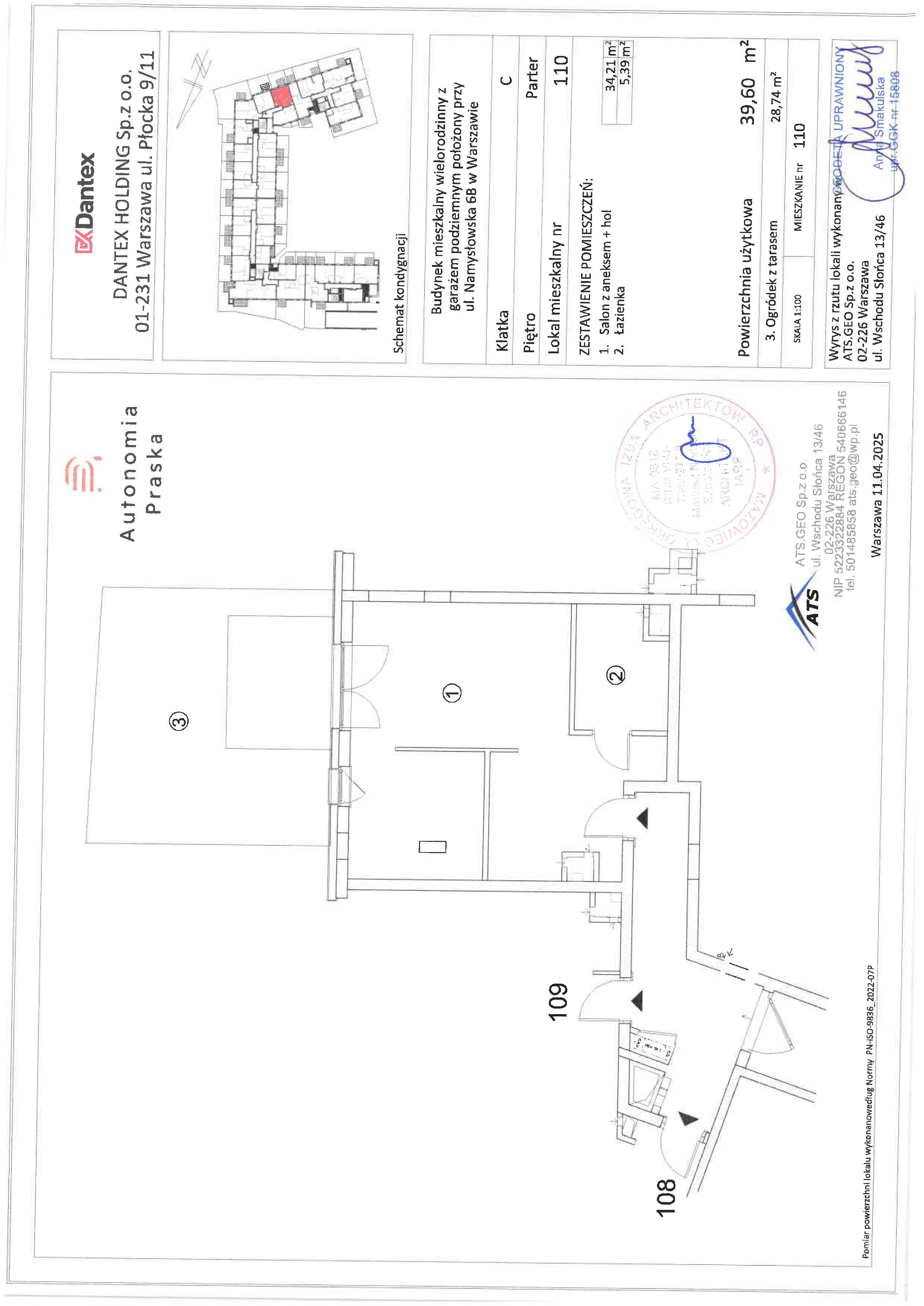 1 pokój, mieszkanie 39,60 m², parter, oferta nr 1/M110, Autonomia Praska, Warszawa, Praga Północ, ul. Namysłowska