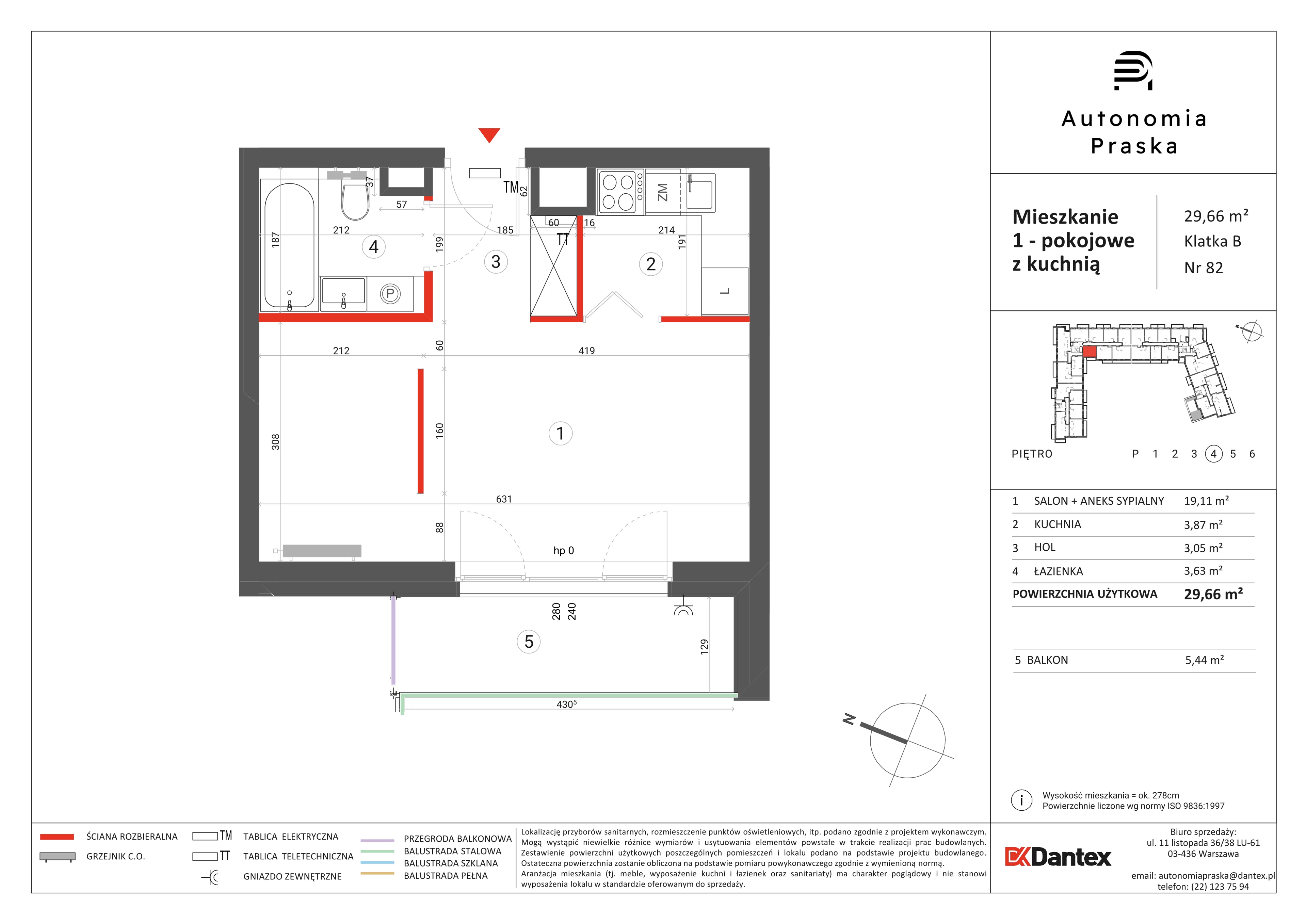 1 pokój, mieszkanie 29,66 m², piętro 4, oferta nr 1/M82, Autonomia Praska, Warszawa, Praga Północ, ul. Namysłowska