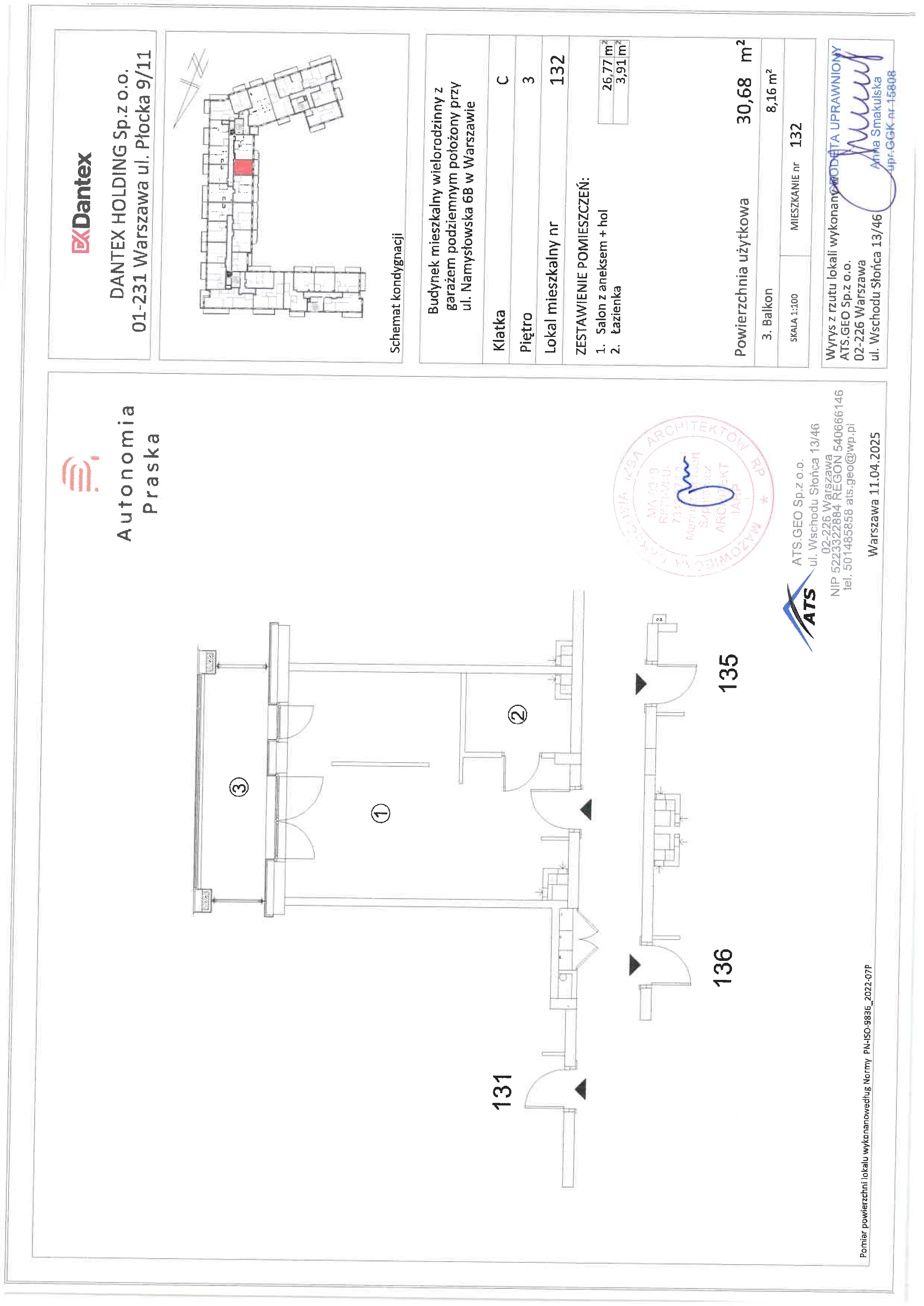 1 pokój, mieszkanie 30,68 m², piętro 3, oferta nr 1/M132, Autonomia Praska, Warszawa, Praga Północ, ul. Namysłowska